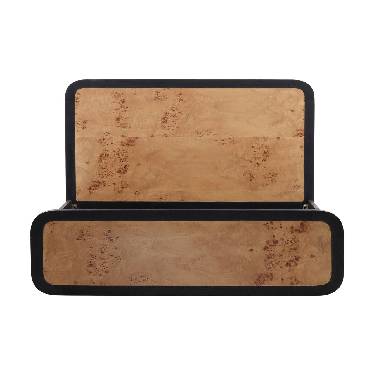 Hoffmer Acacia and Mappa Burl Wood Eastern King Bed with Black Trim