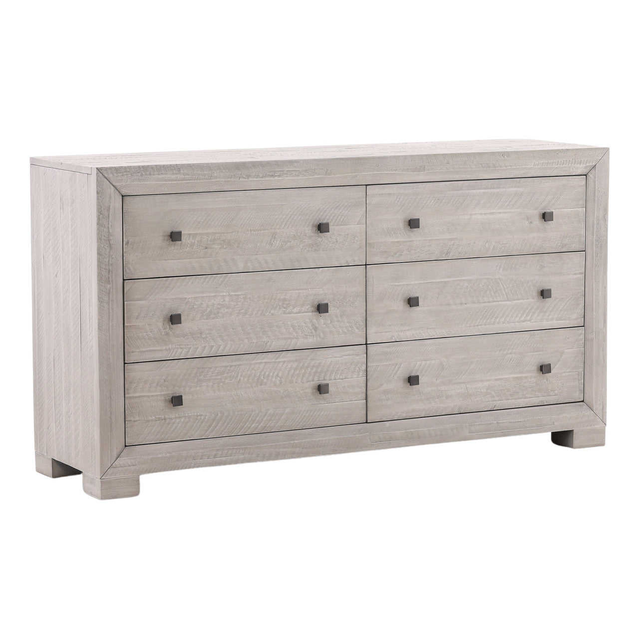 Andre Solid Acacia Wood 6 Drawer Double Dresser in Gray wash