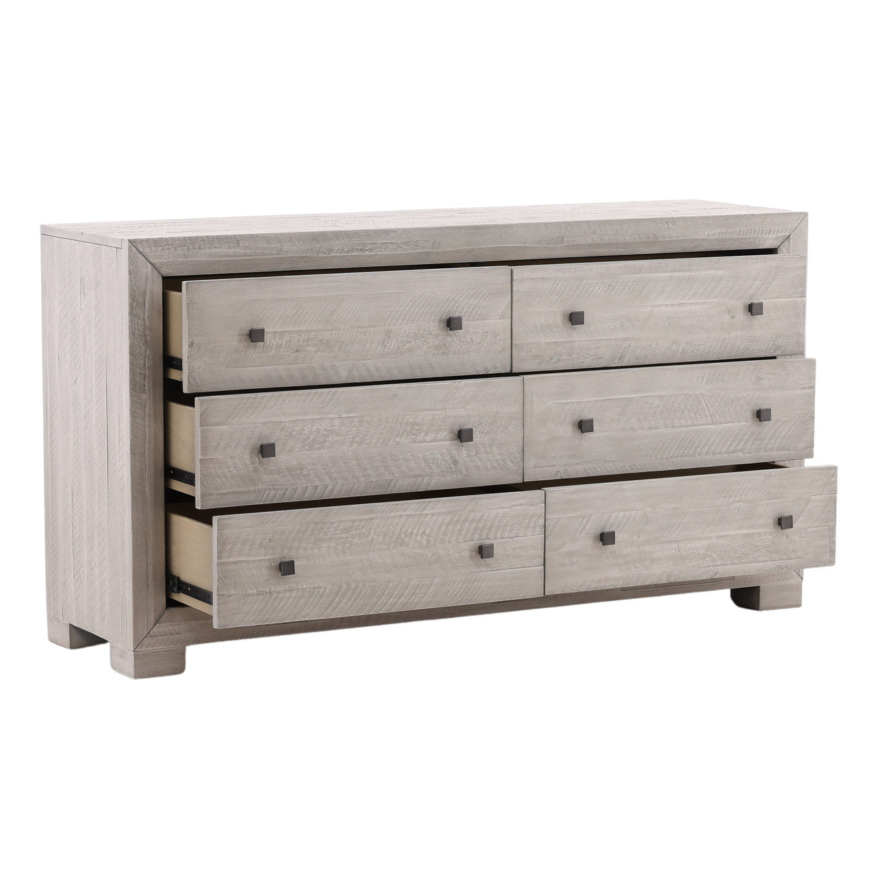 Andre Solid Acacia Wood 6 Drawer Double Dresser in Gray wash