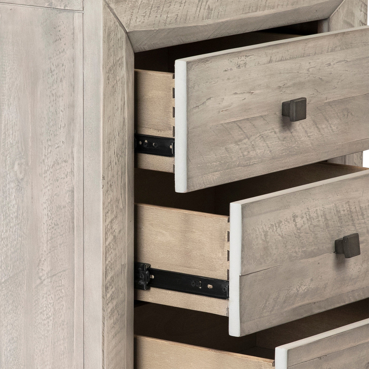 Andre Solid Acacia Wood 3 Drawer Nightstand in Gray wash