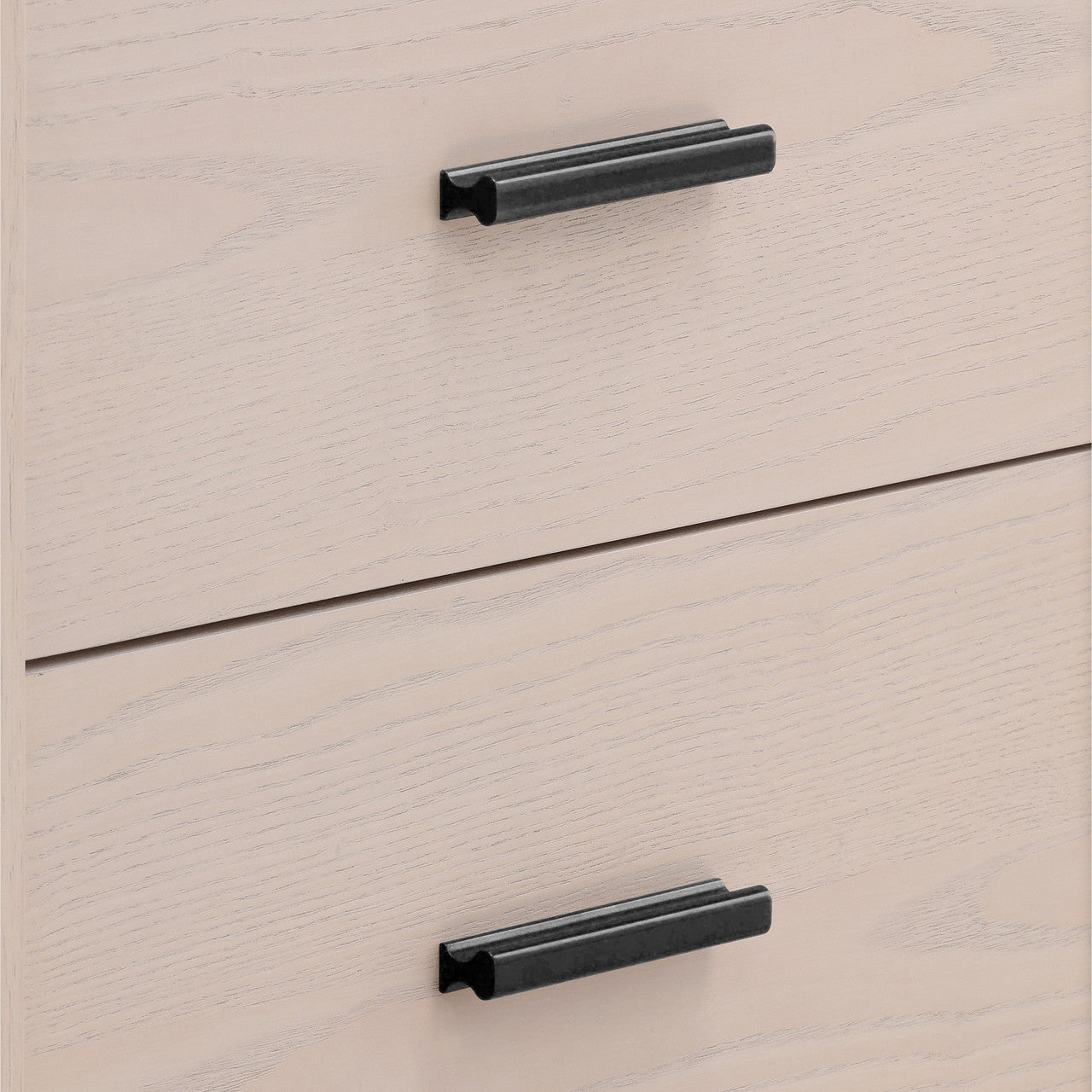 Santa Fe 2 Drawer Rubber Wood Nightstand in Bleached Oak Veneer with Black Metal Handles
