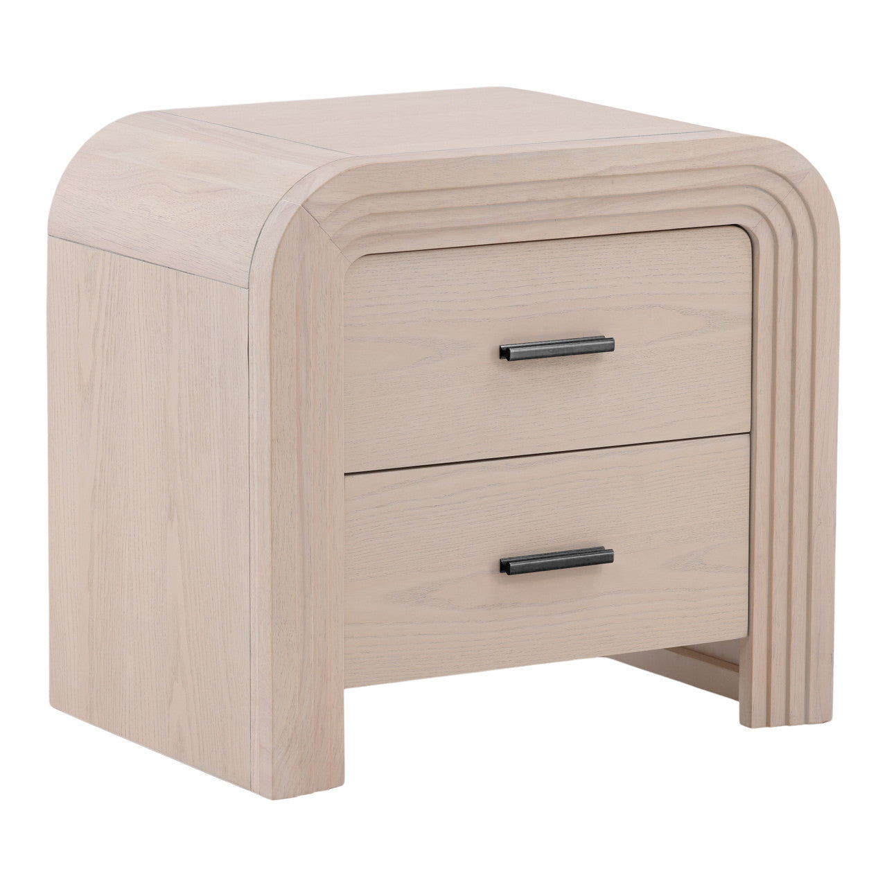 Santa Fe 2 Drawer Rubber Wood Nightstand in Bleached Oak Veneer with Black Metal Handles