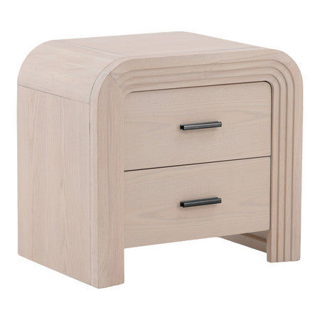Santa Fe 2 Drawer Rubber Wood Nightstand in Bleached Oak Veneer with Black Metal Handles