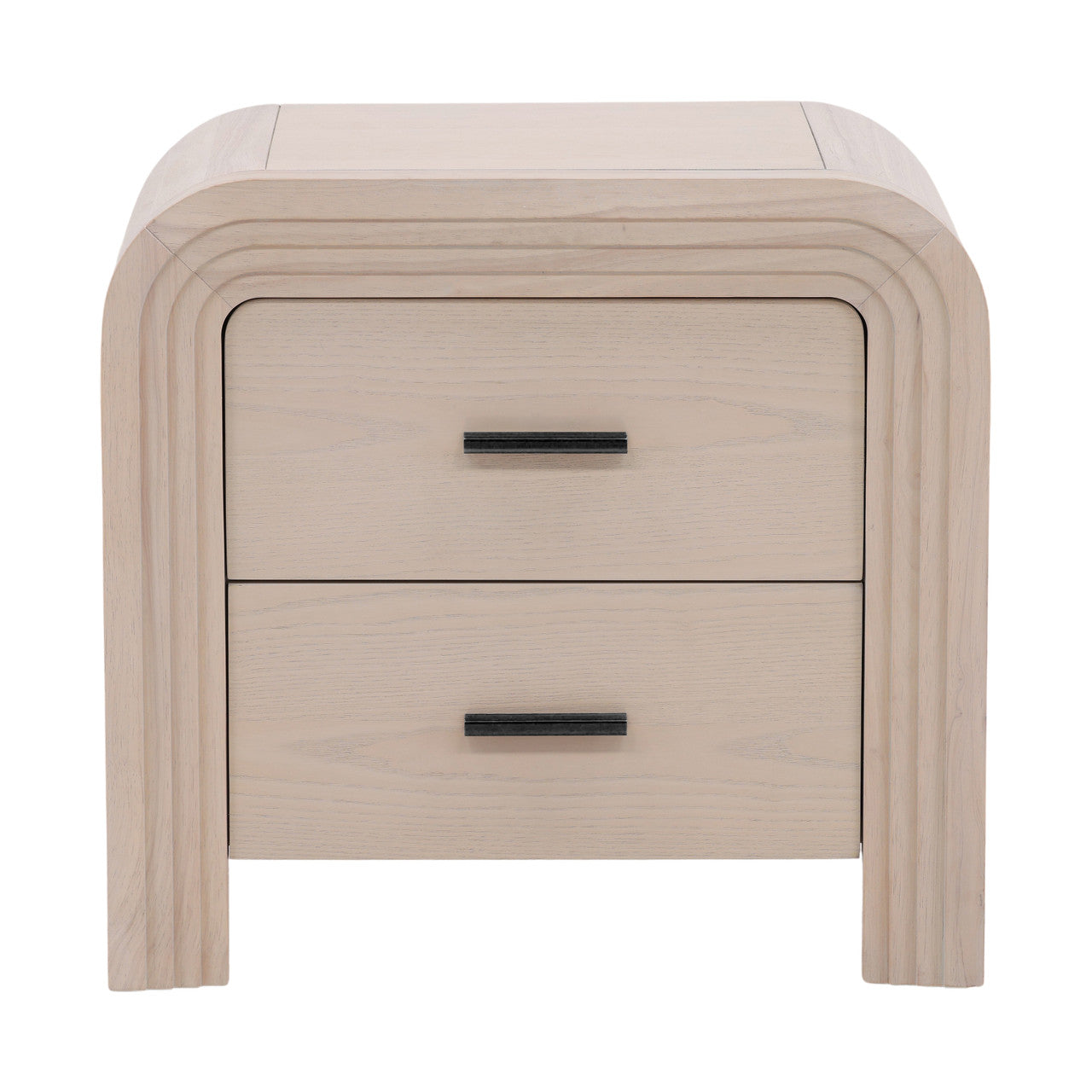 Santa Fe 2 Drawer Rubber Wood Nightstand in Bleached Oak Veneer with Black Metal Handles