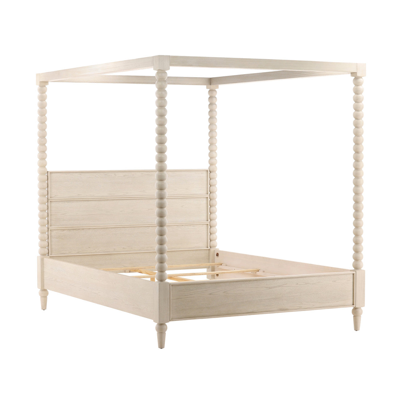 Ulti Rubberwood Eastern King Canopy Bed In Whitewashed Oak