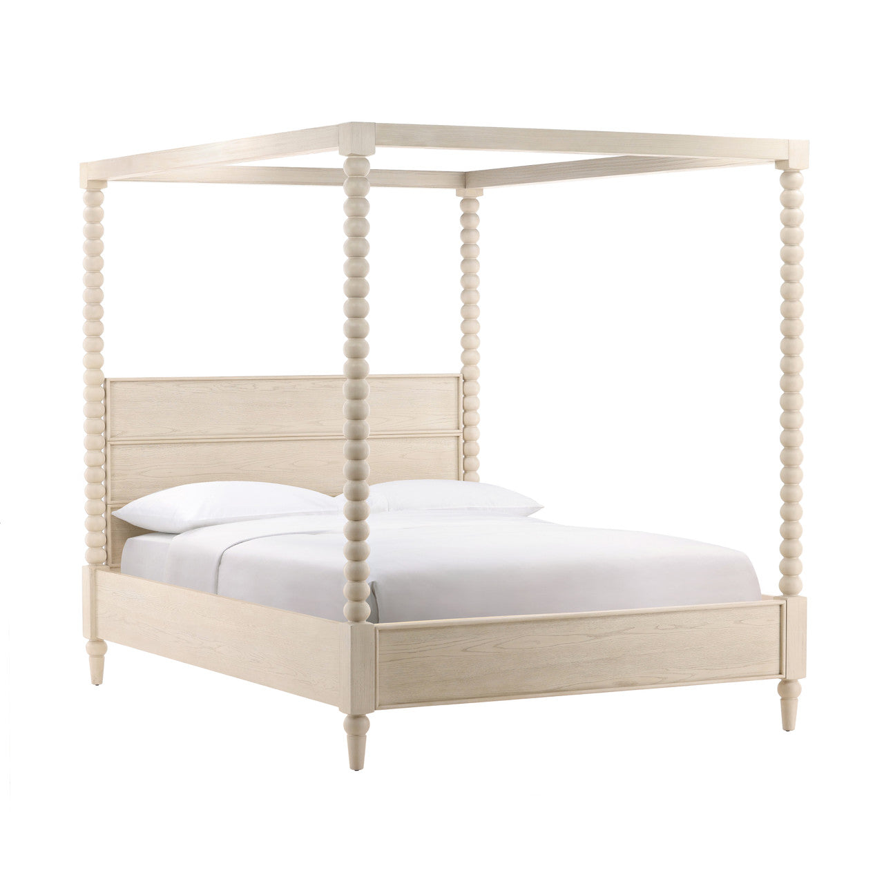 Ulti Rubberwood Eastern King Canopy Bed In Whitewashed Oak