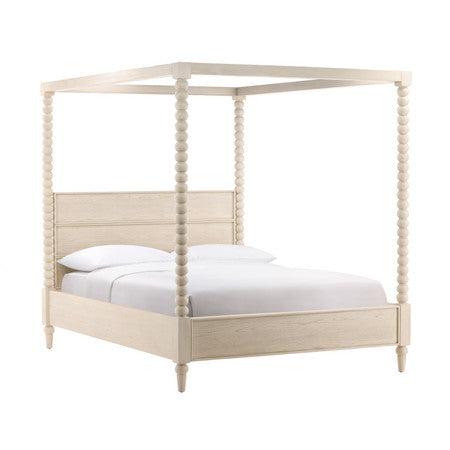 Ulti Rubberwood Eastern King Canopy Bed In Whitewashed Oak
