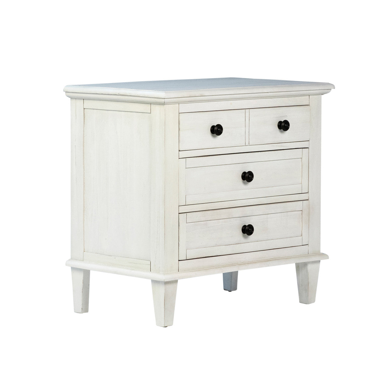 Delgado  Reclaimed Acacia Wood Nightstand With 3 Drawers in Whitewashed Finish