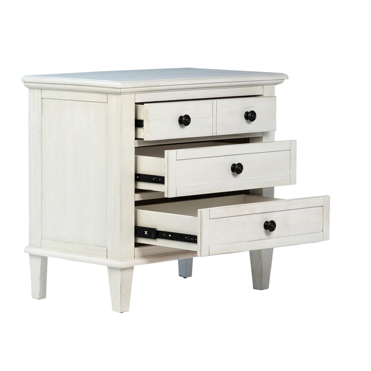 Delgado  Reclaimed Acacia Wood Nightstand With 3 Drawers in Whitewashed Finish