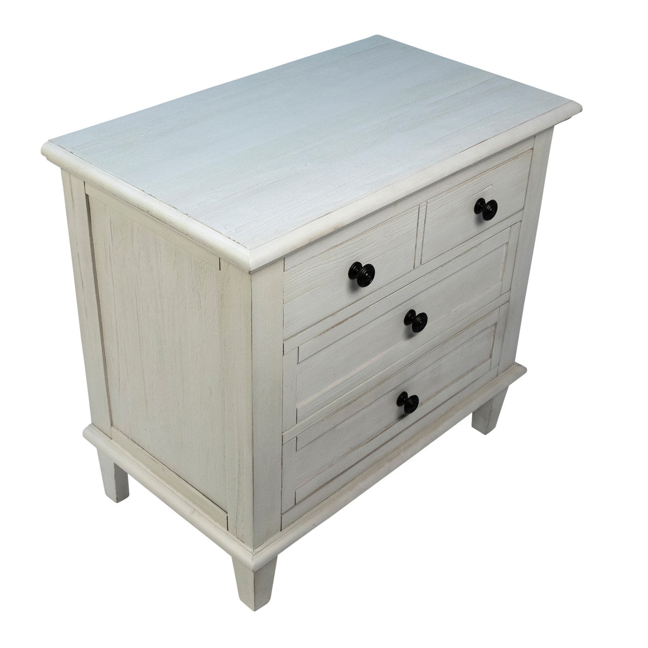Delgado  Reclaimed Acacia Wood Nightstand With 3 Drawers in Whitewashed Finish
