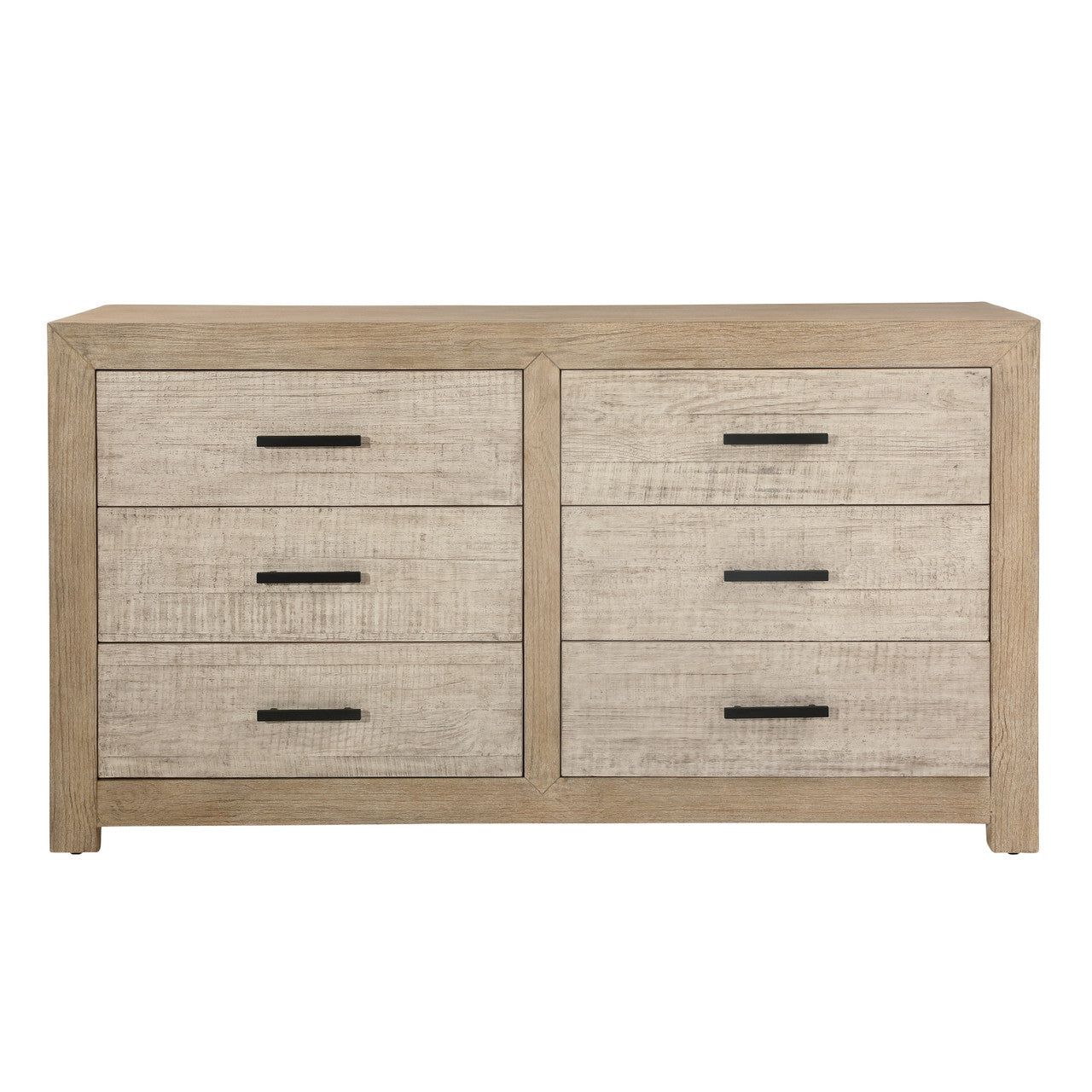 Niva Solid Pine Wood 6 Drawer Double Dresser in Light Warm Wash Finish