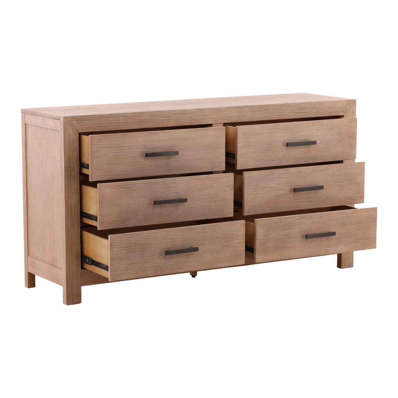 Dani Pine Wood 6 Drawer Double Dresser in Light Warm Wash Finish