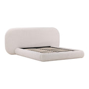 Georgie Solid Hardwood Queen Bed with Snow White Boucle Fabric