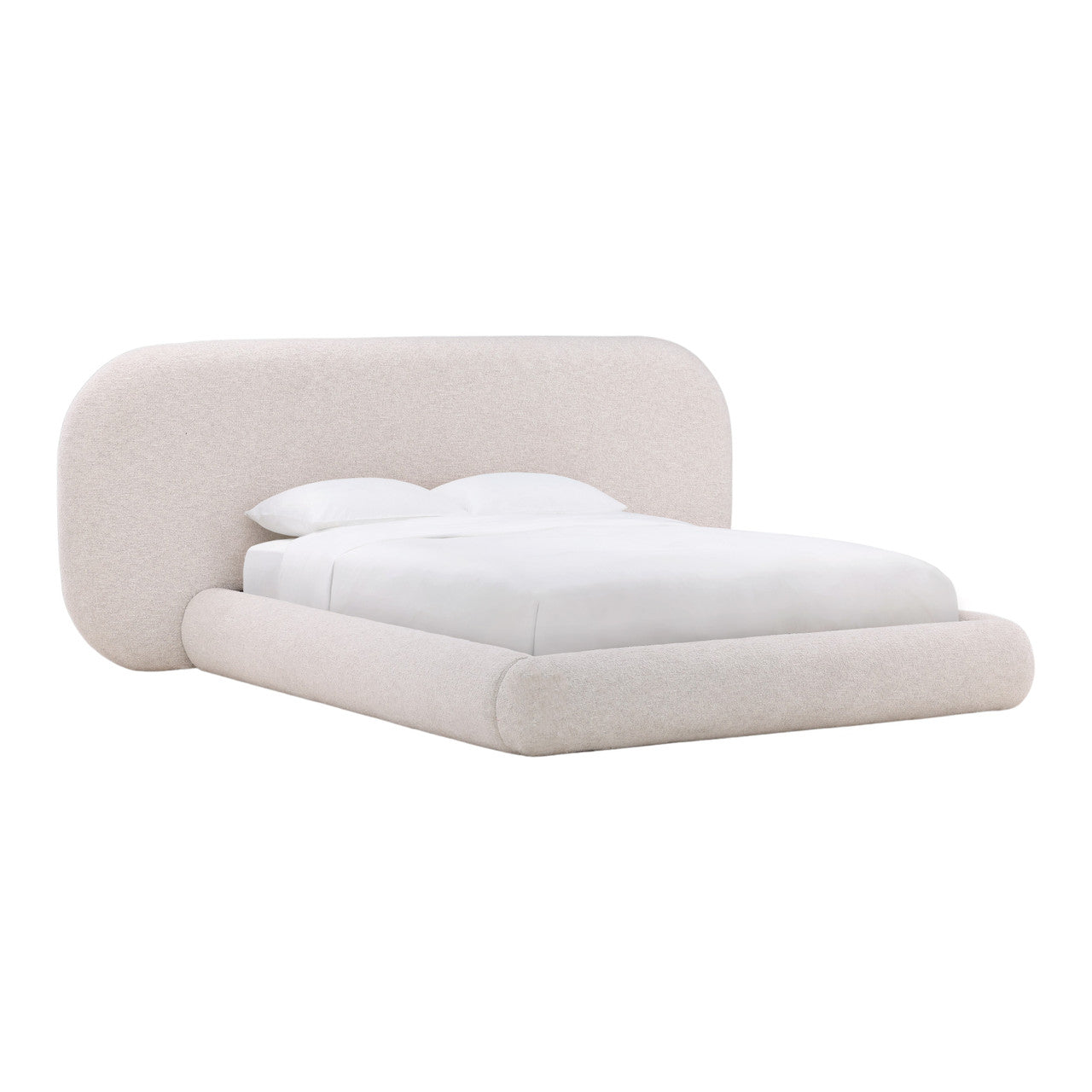 Georgie Solid Hardwood Queen Bed with Snow White Boucle Fabric