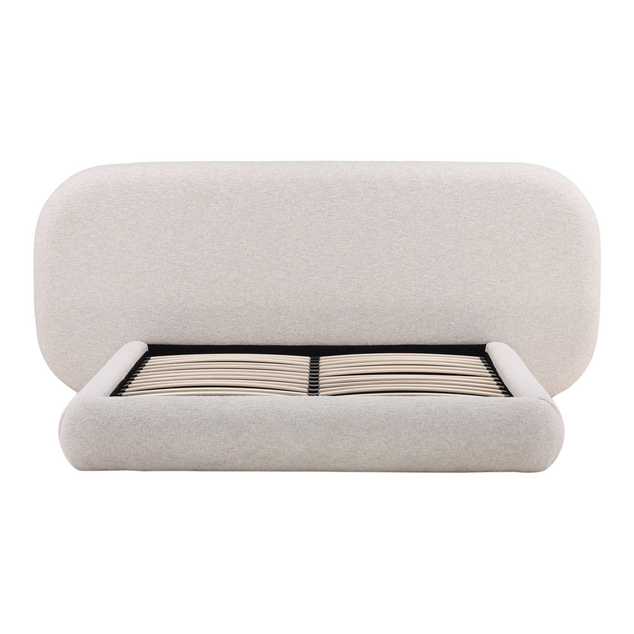 Georgie Solid Hardwood Queen Bed with Snow White Boucle Fabric