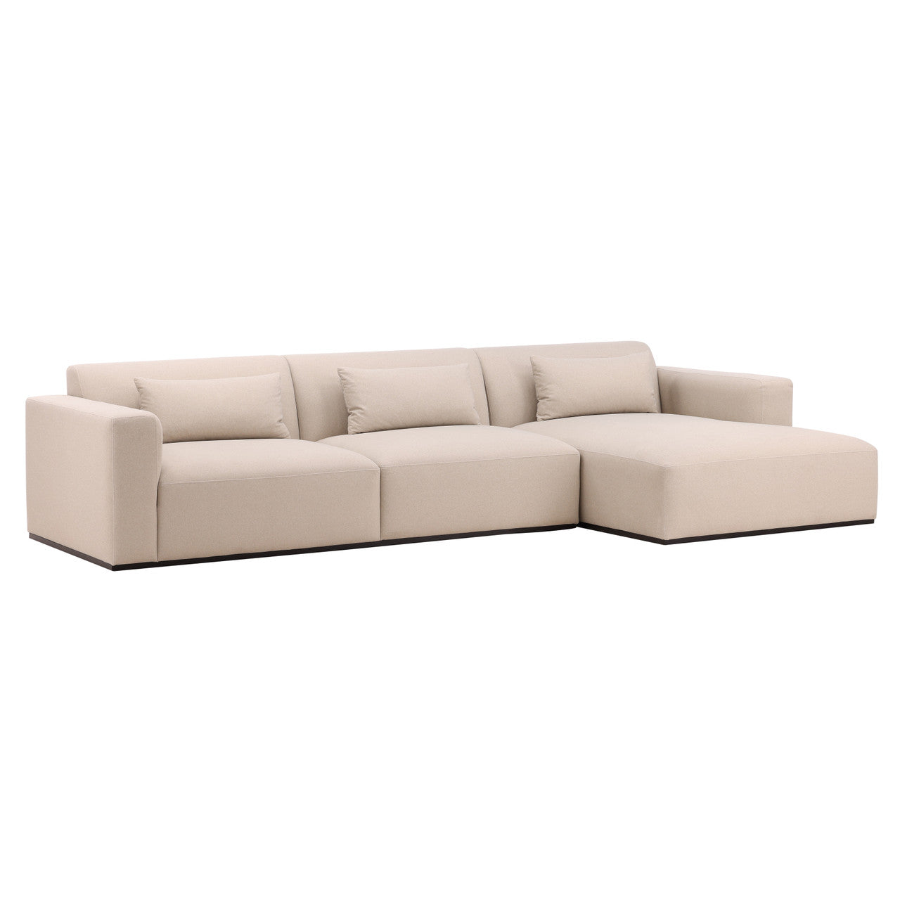 Manhatten RSF Chaise Sectional in Cream Faux Mohair