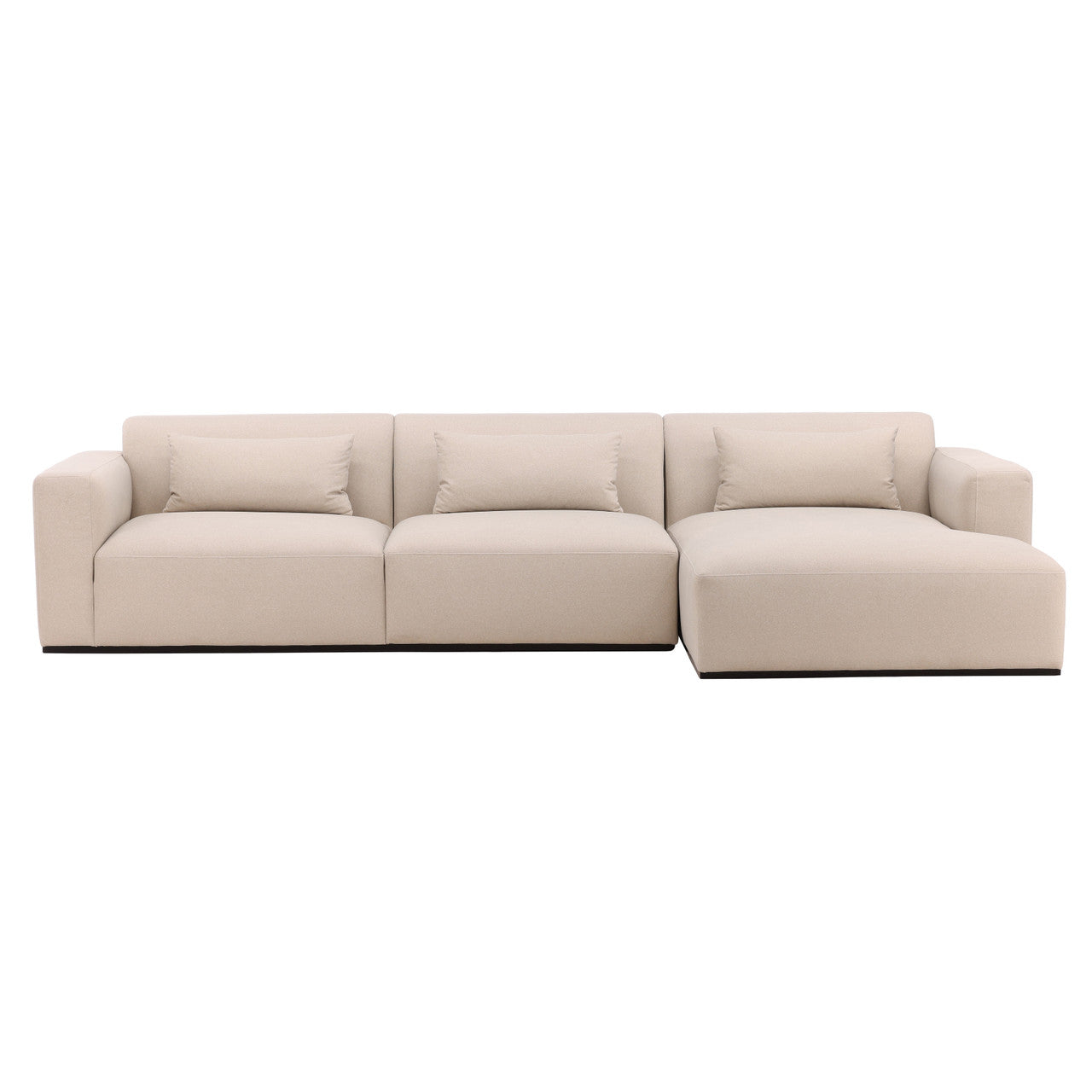Manhatten RSF Chaise Sectional in Cream Faux Mohair