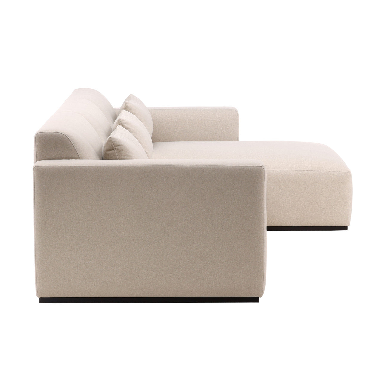 Manhatten RSF Chaise Sectional in Cream Faux Mohair