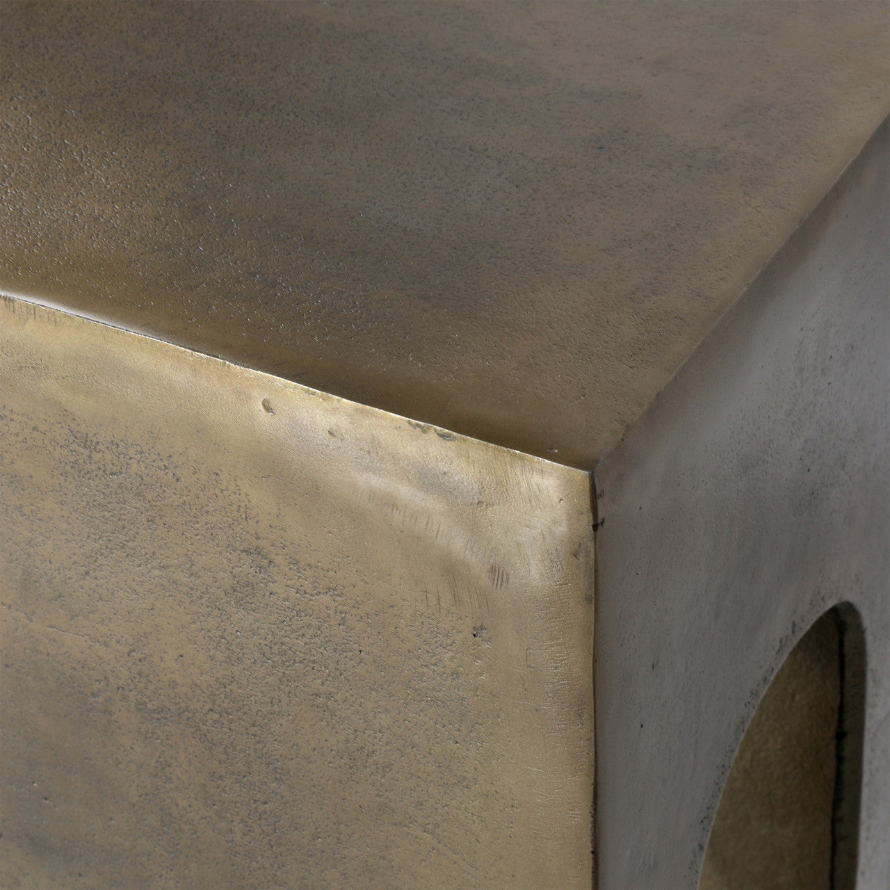 Morris Aluminum Console Table in Antique Brass