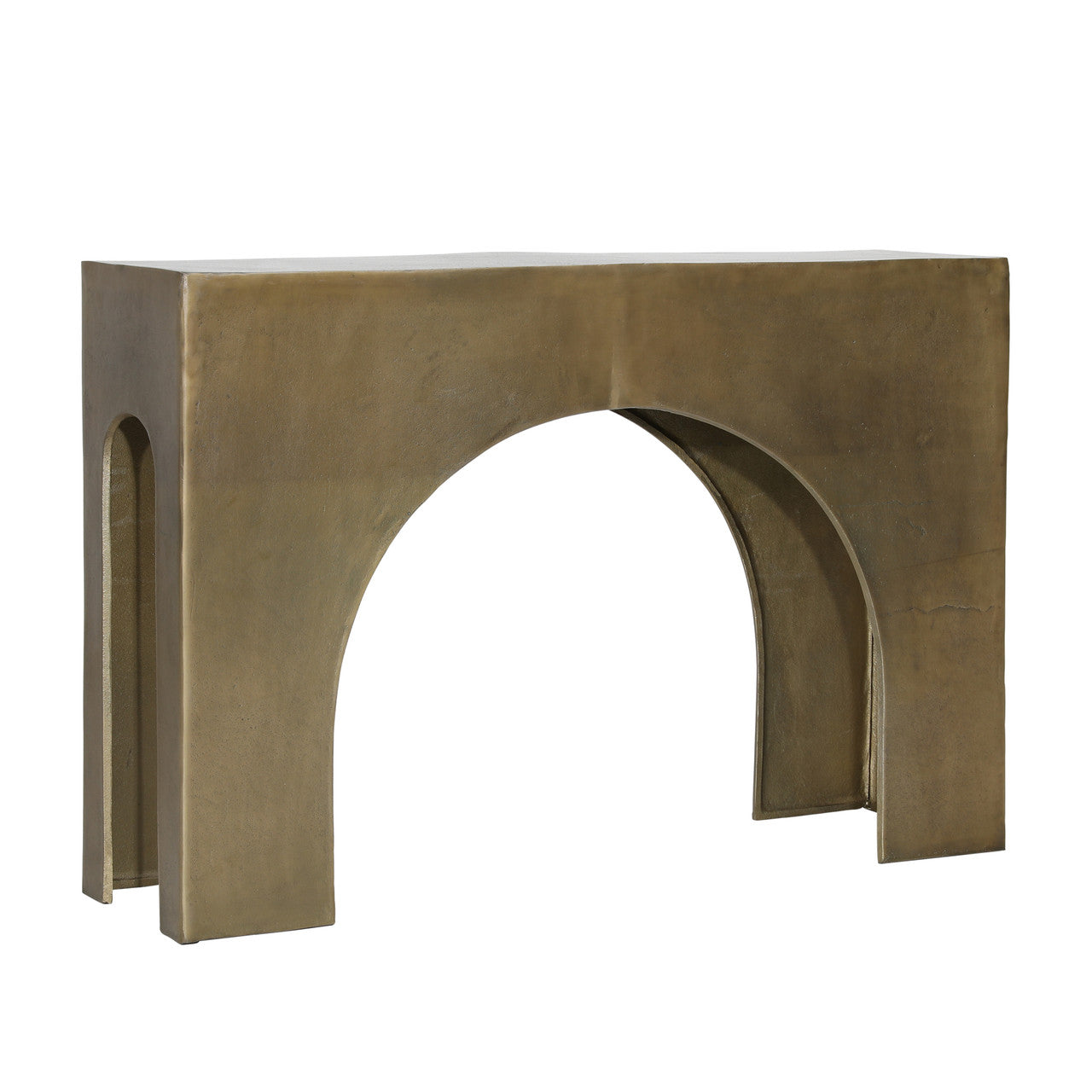 Morris Aluminum Console Table in Antique Brass