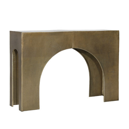 Morris Aluminum Console Table in Antique Brass