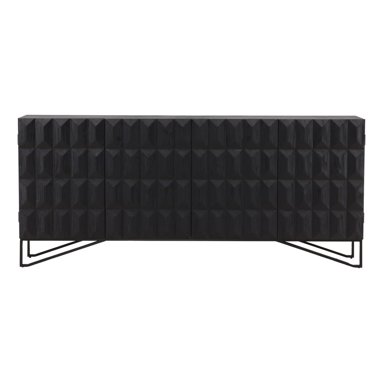 Inigo 84" Antique Black Pine Wood Sideboard with Iron Base