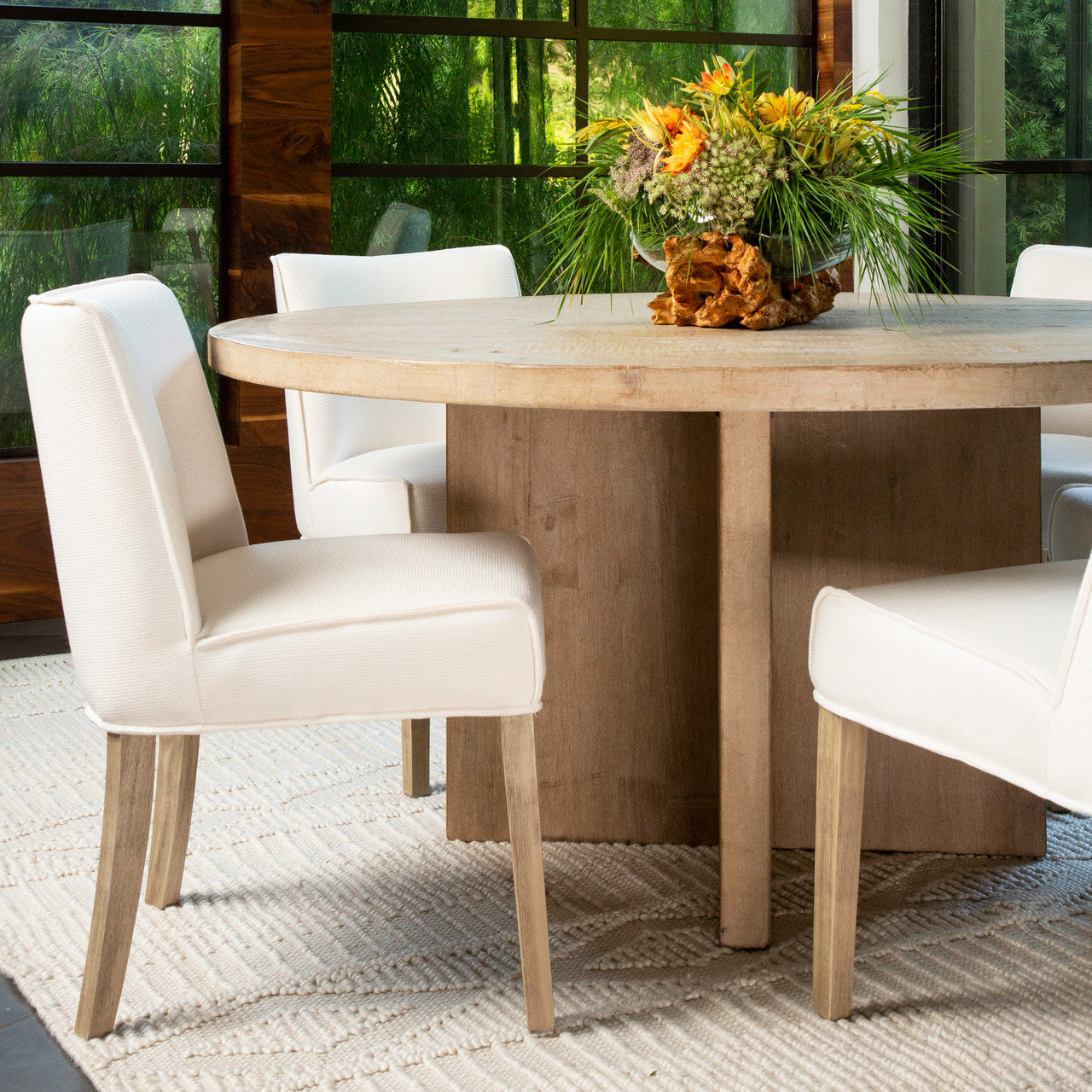 Davidson 60" Round Reclaimed Pine Wood Dining Table in Warm Wash Finish