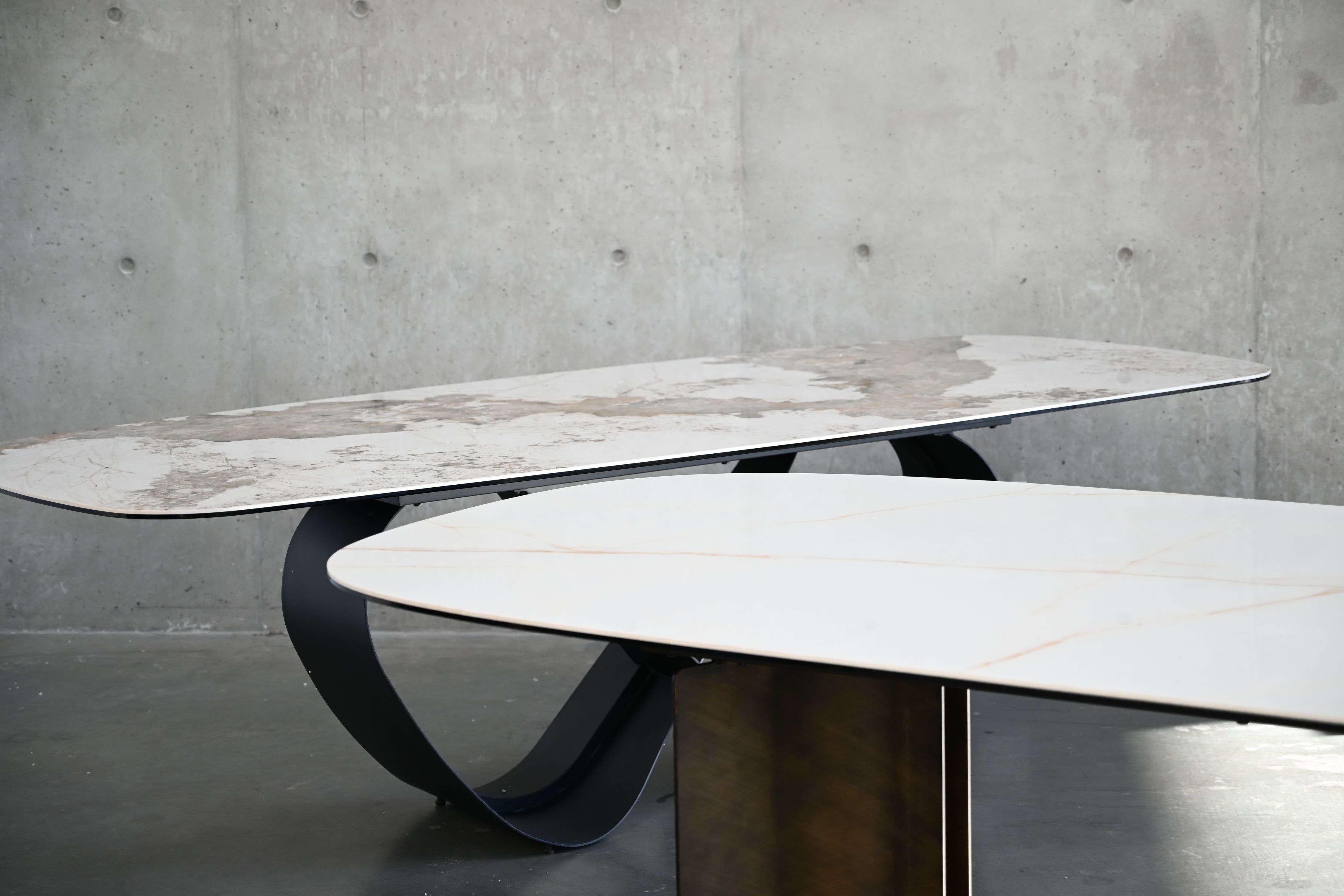 Wave 103" Dining Table Magellano Ceramic Top Black Powder Coated Steel Base