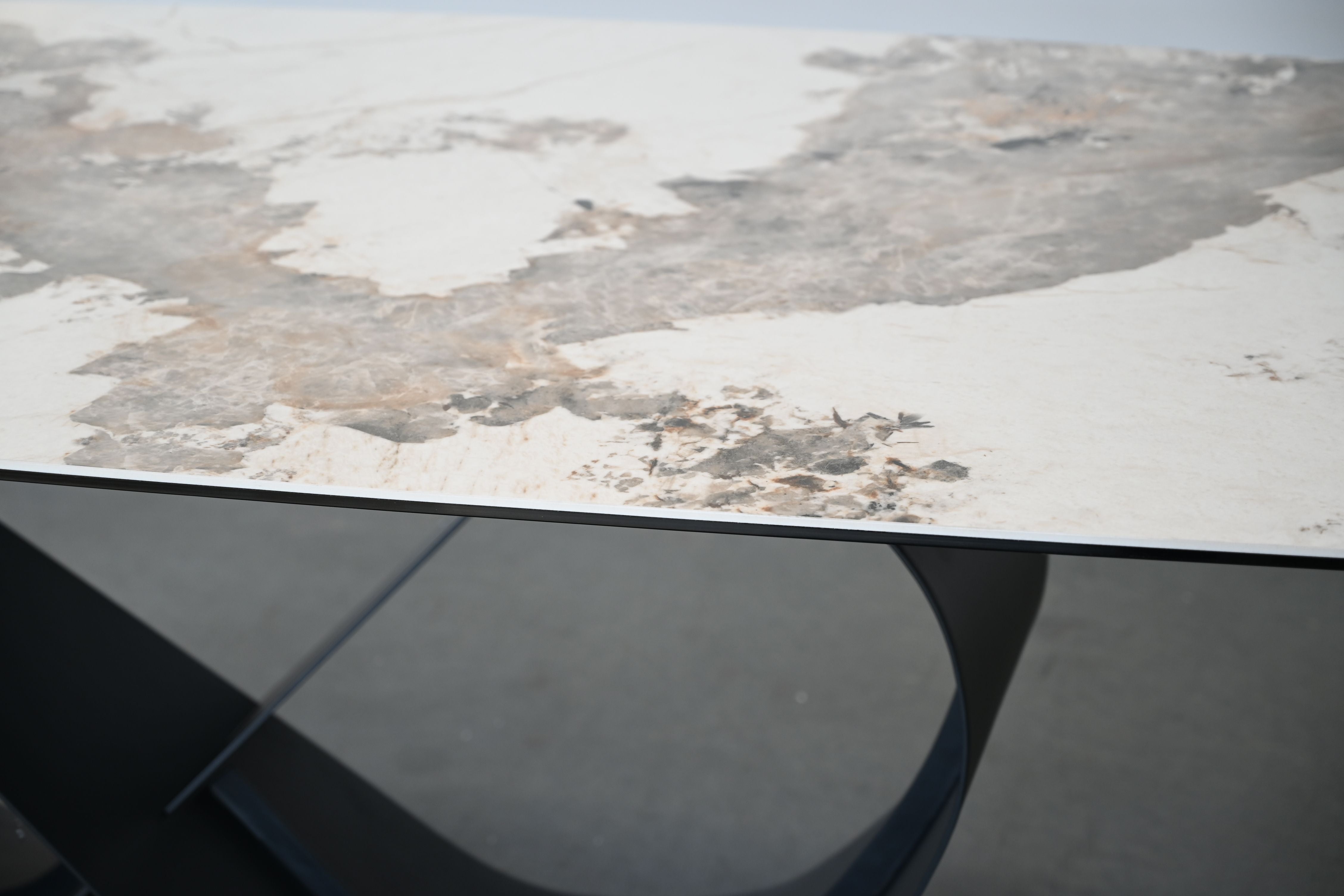 Wave 103" Dining Table Magellano Ceramic Top Black Powder Coated Steel Base