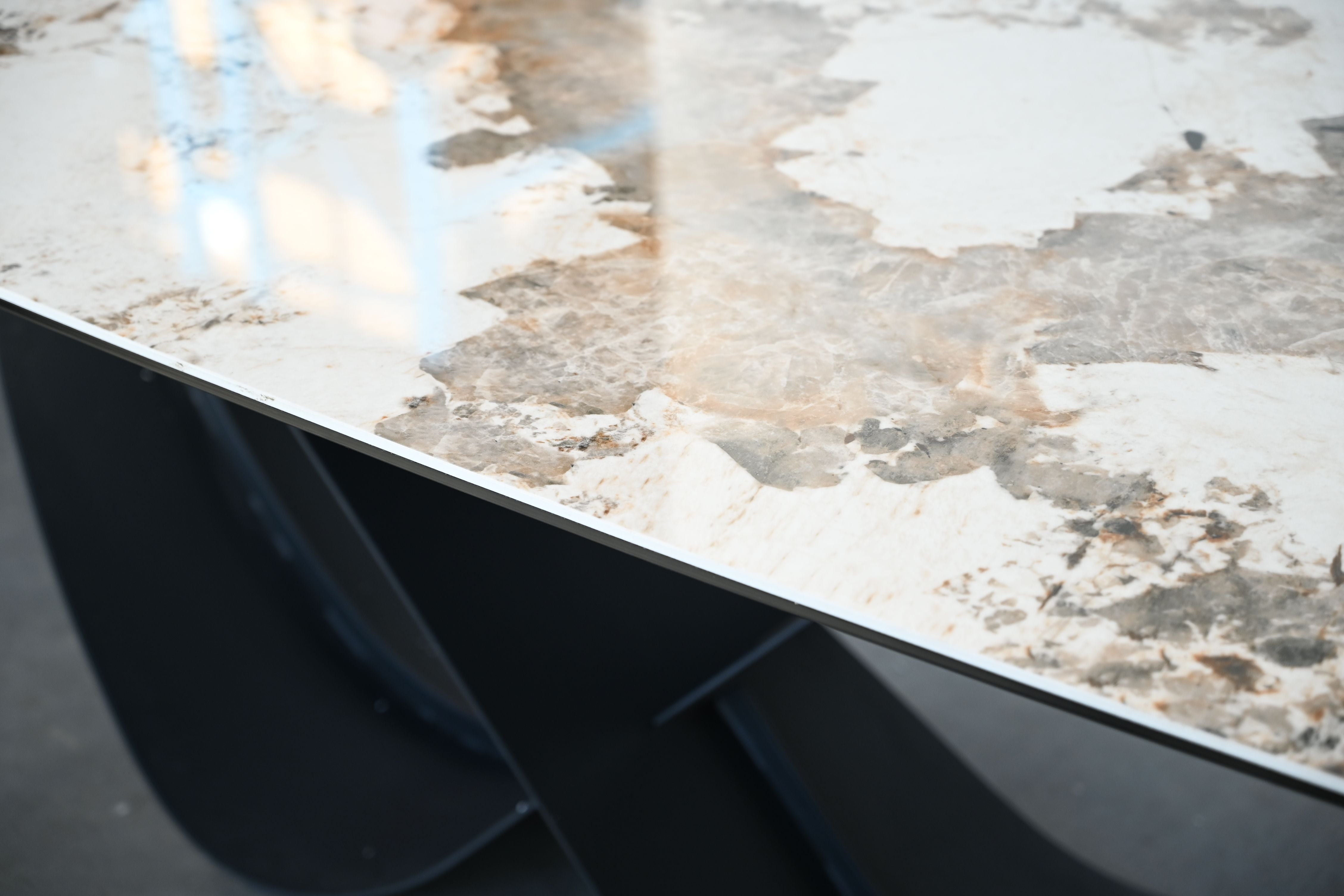 Wave 103" Dining Table Magellano Ceramic Top Black Powder Coated Steel Base