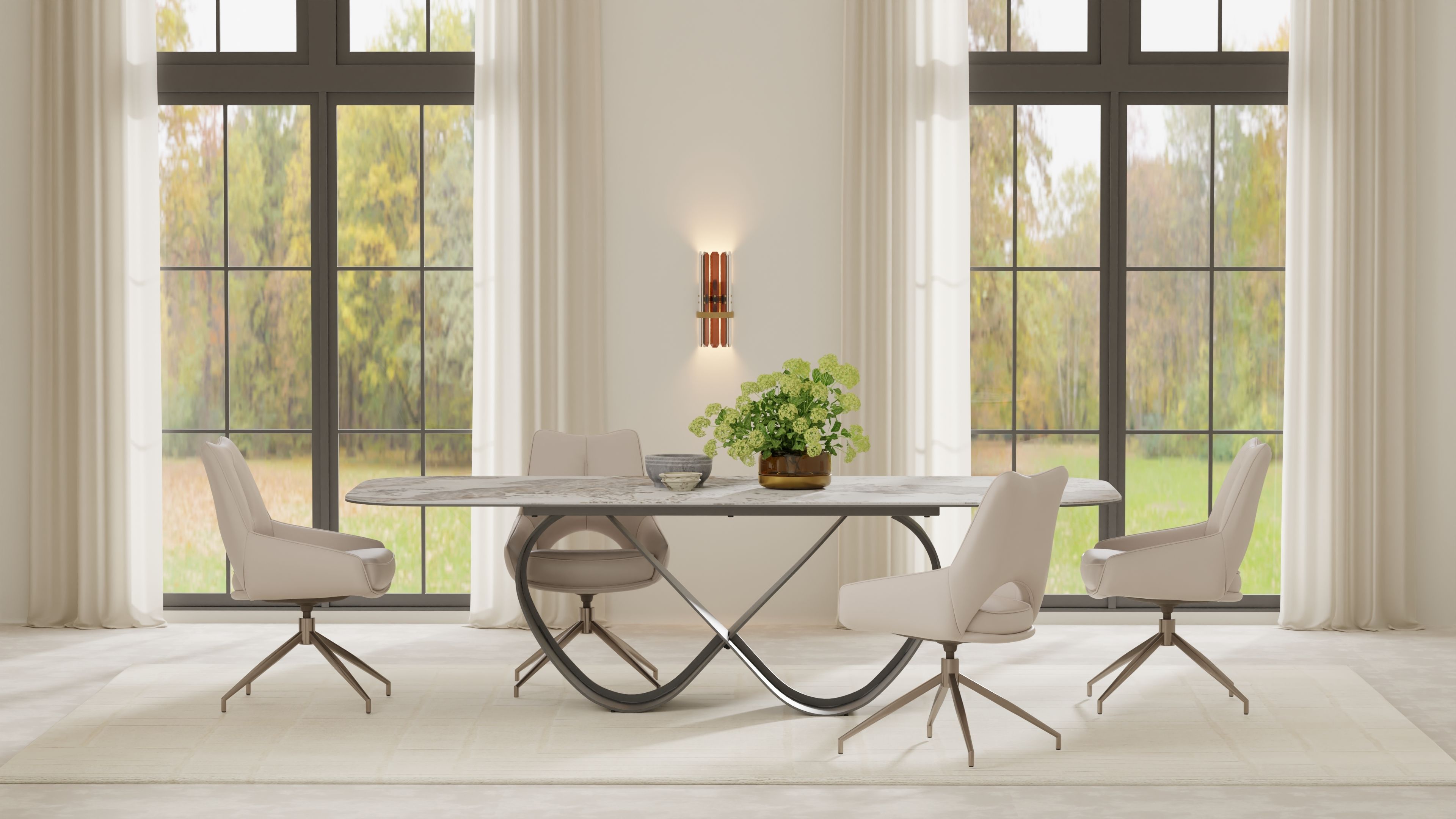 Wave 103" Dining Table Magellano Ceramic Top Black Powder Coated Steel Base
