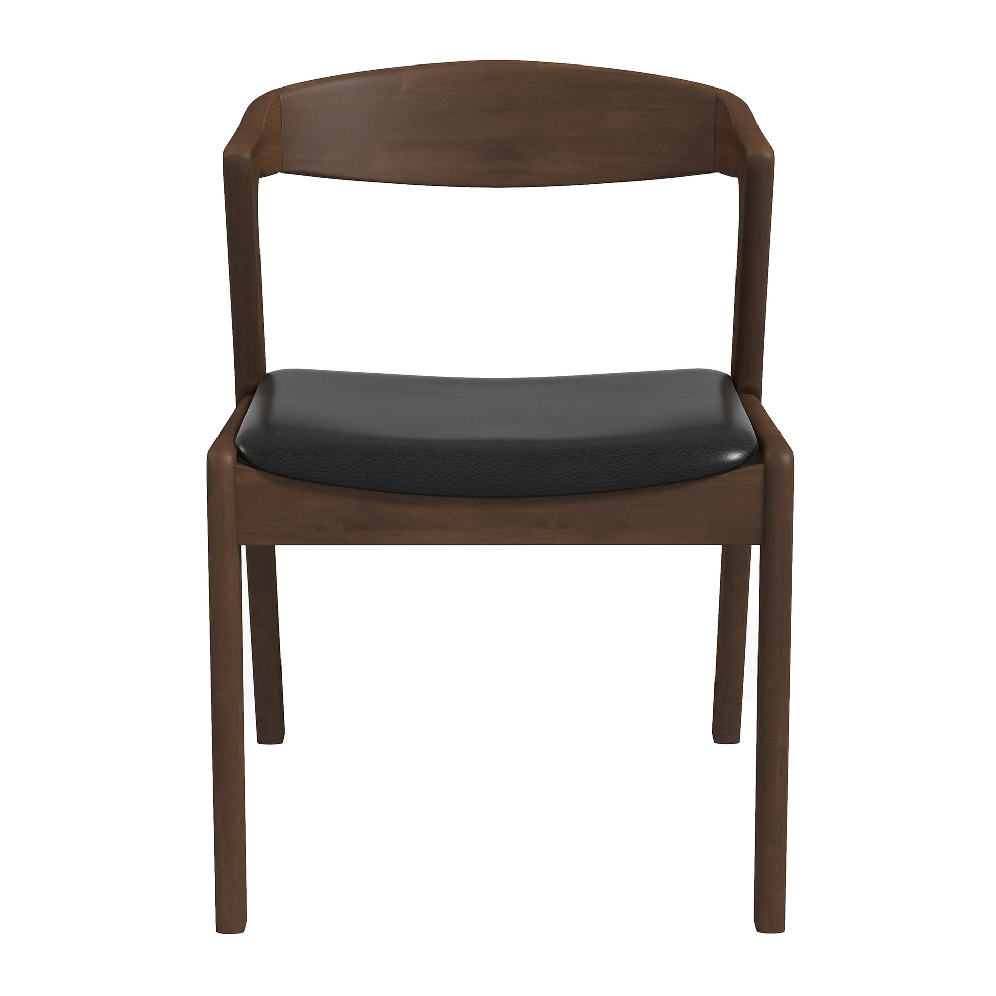Dakota Solid Wood and Black Vegan Leather Dining Chair – Walnut Finish