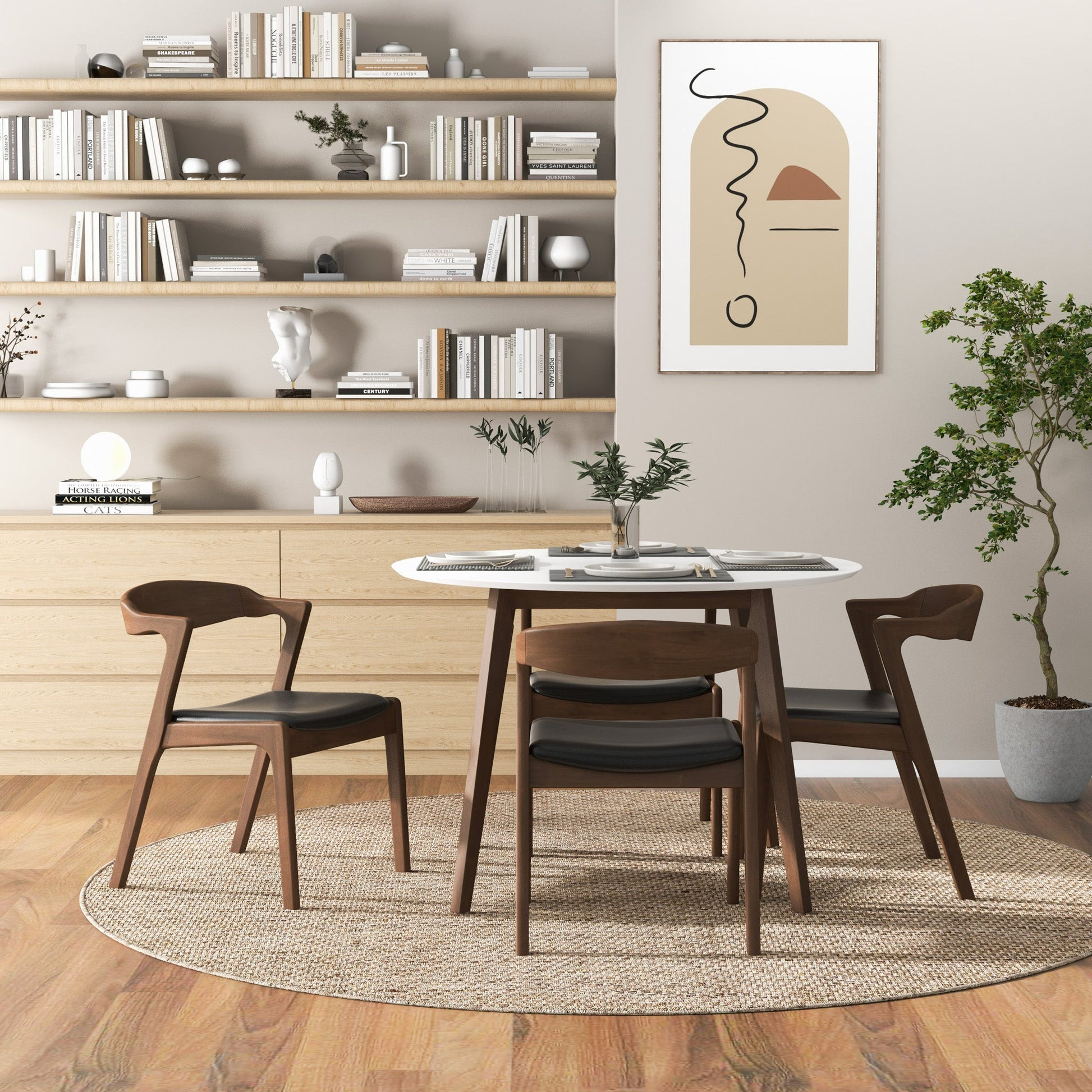 Dakota Solid Wood and Black Vegan Leather Dining Chair – Walnut Finish