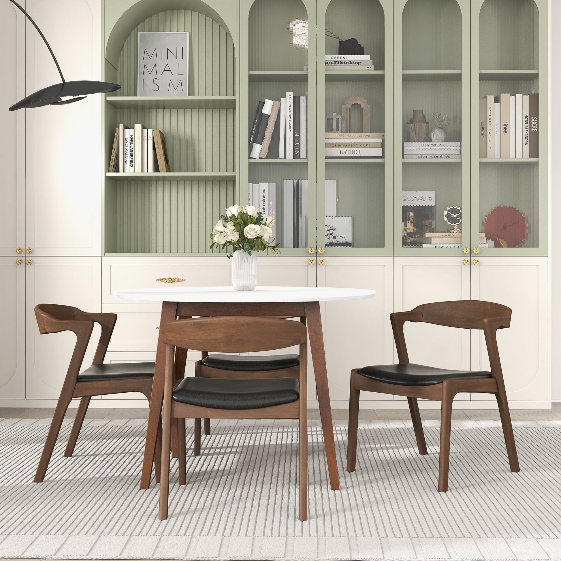 Dakota Solid Wood and Black Vegan Leather Dining Chair – Walnut Finish