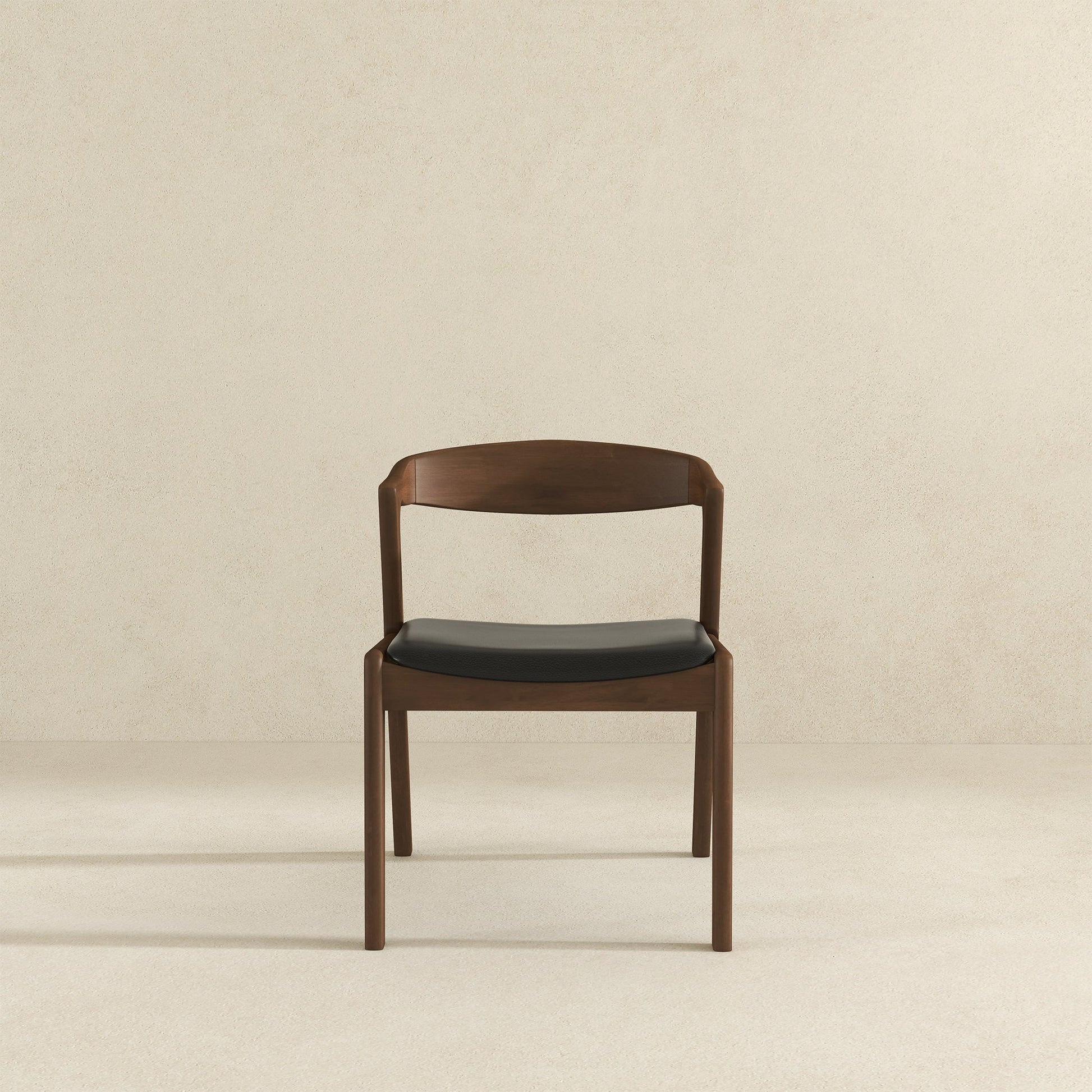 Dakota Solid Wood and Black Vegan Leather Dining Chair – Walnut Finish