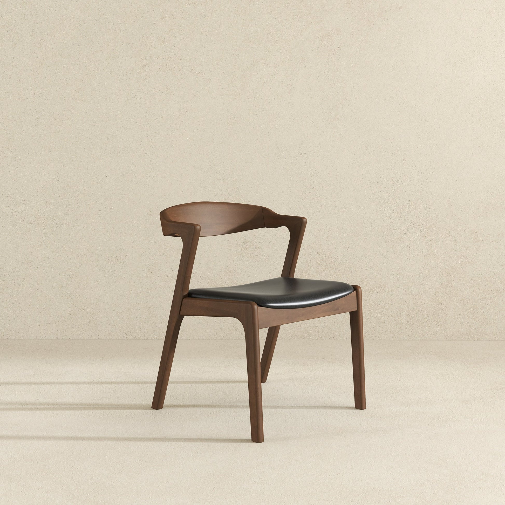Dakota Solid Wood and Black Vegan Leather Dining Chair – Walnut Finish