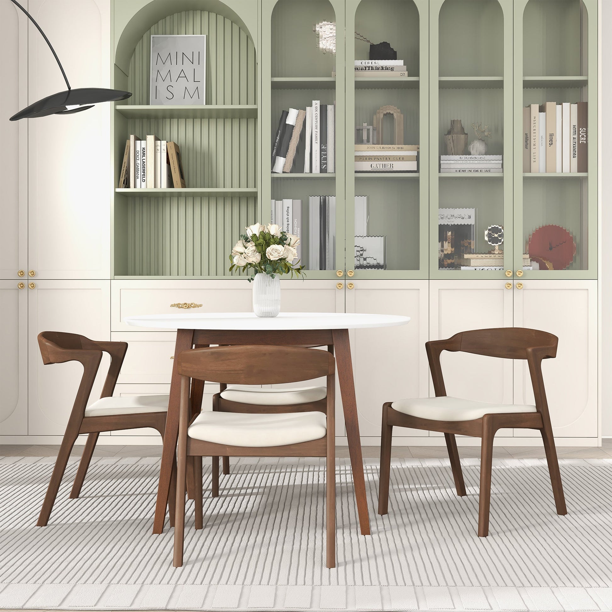 Dakota Solid Wood and Cream Velvet Dining Chair – Walnut Finish