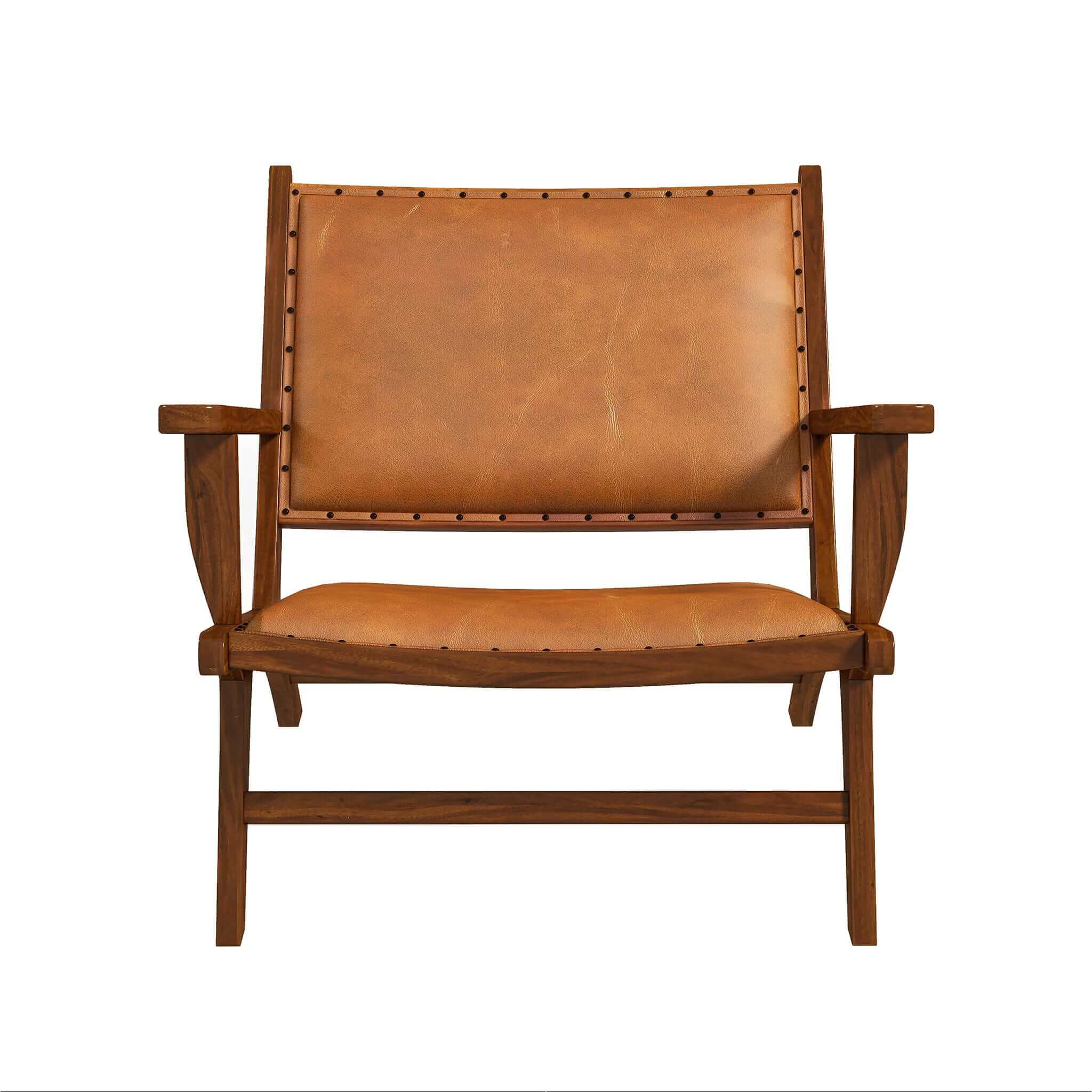Daniel Mid-Century Modern Genuine Tan Leather Lounge Chair