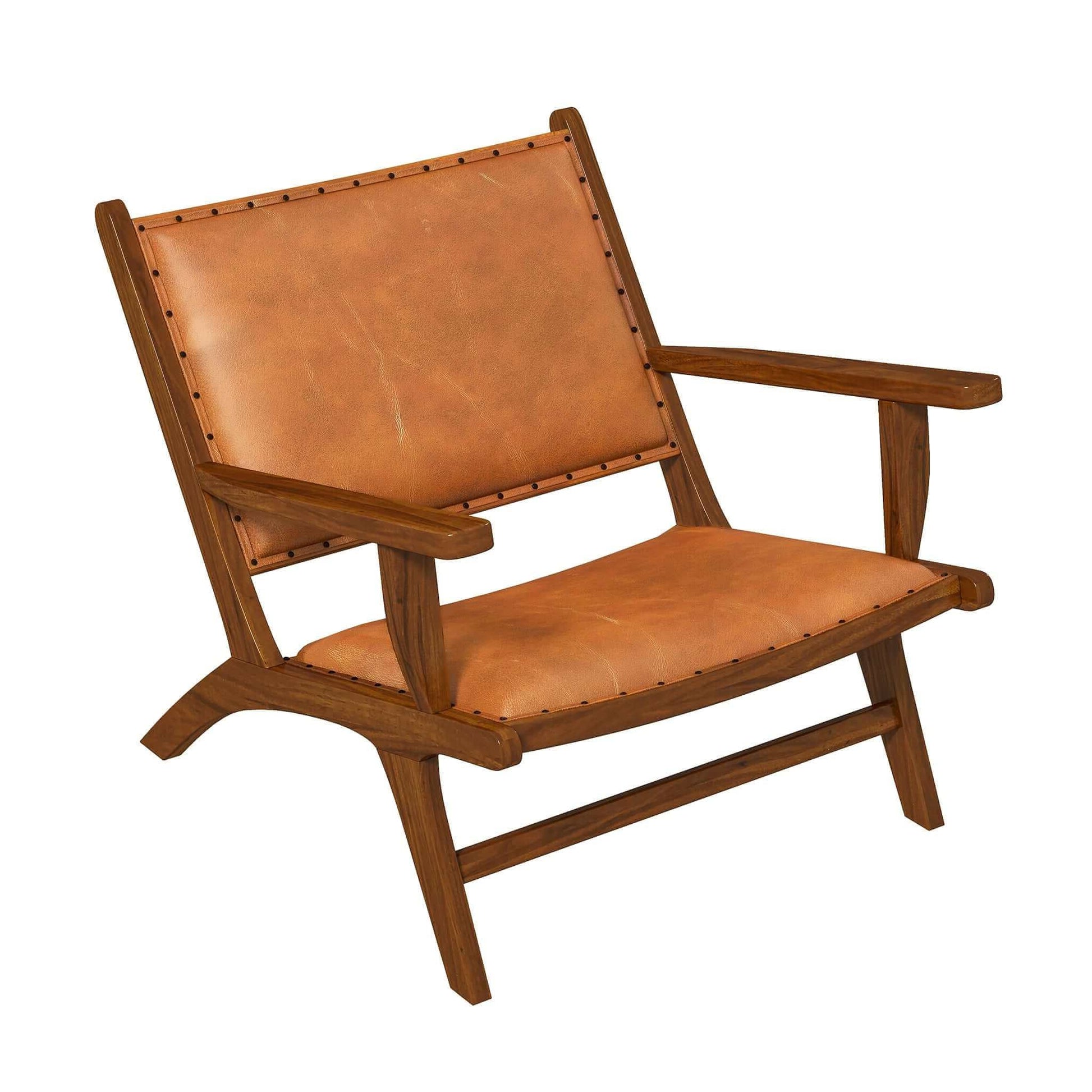 Daniel Mid-Century Modern Genuine Tan Leather Lounge Chair