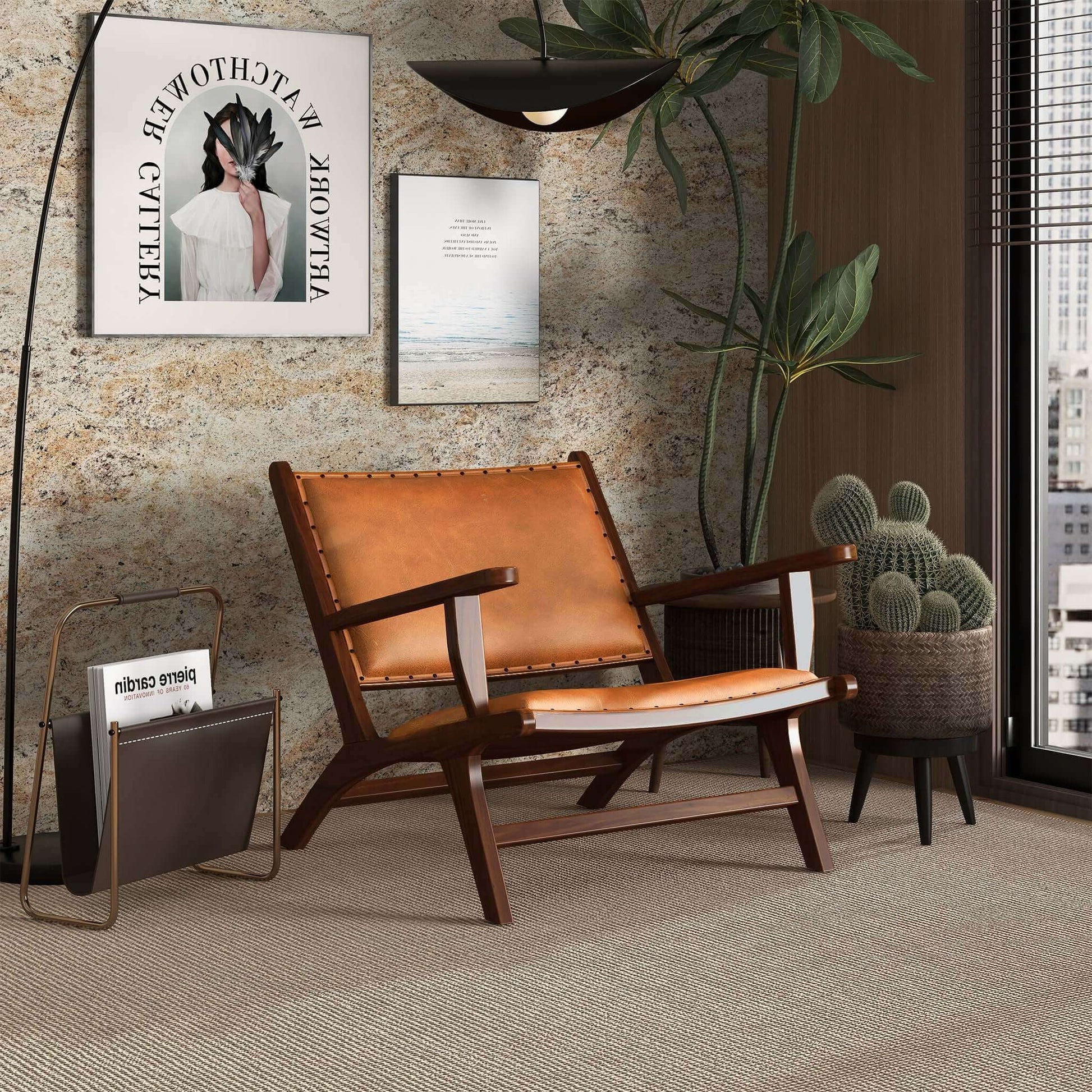 Daniel Mid-Century Modern Genuine Tan Leather Lounge Chair