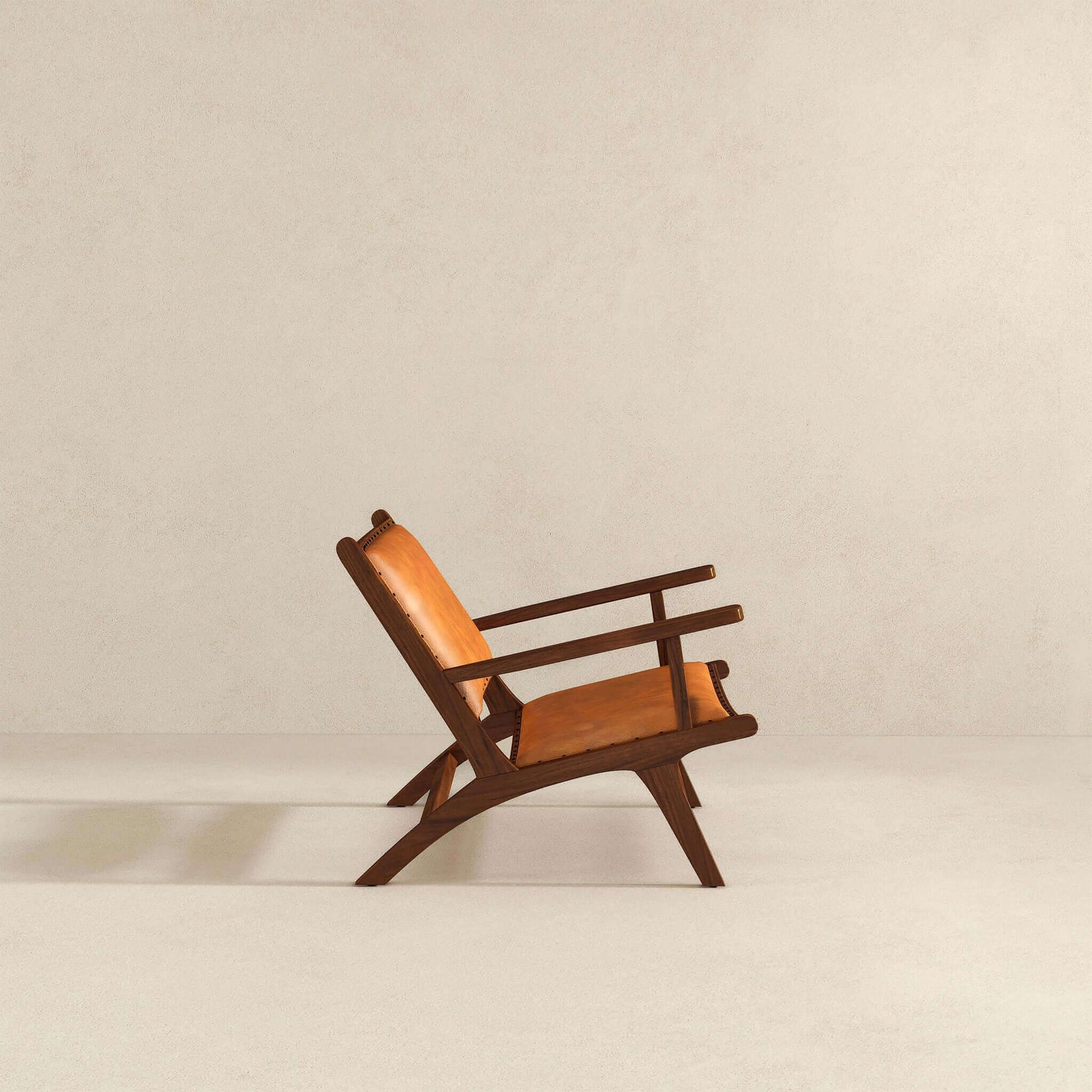 Daniel Mid-Century Modern Genuine Tan Leather Lounge Chair