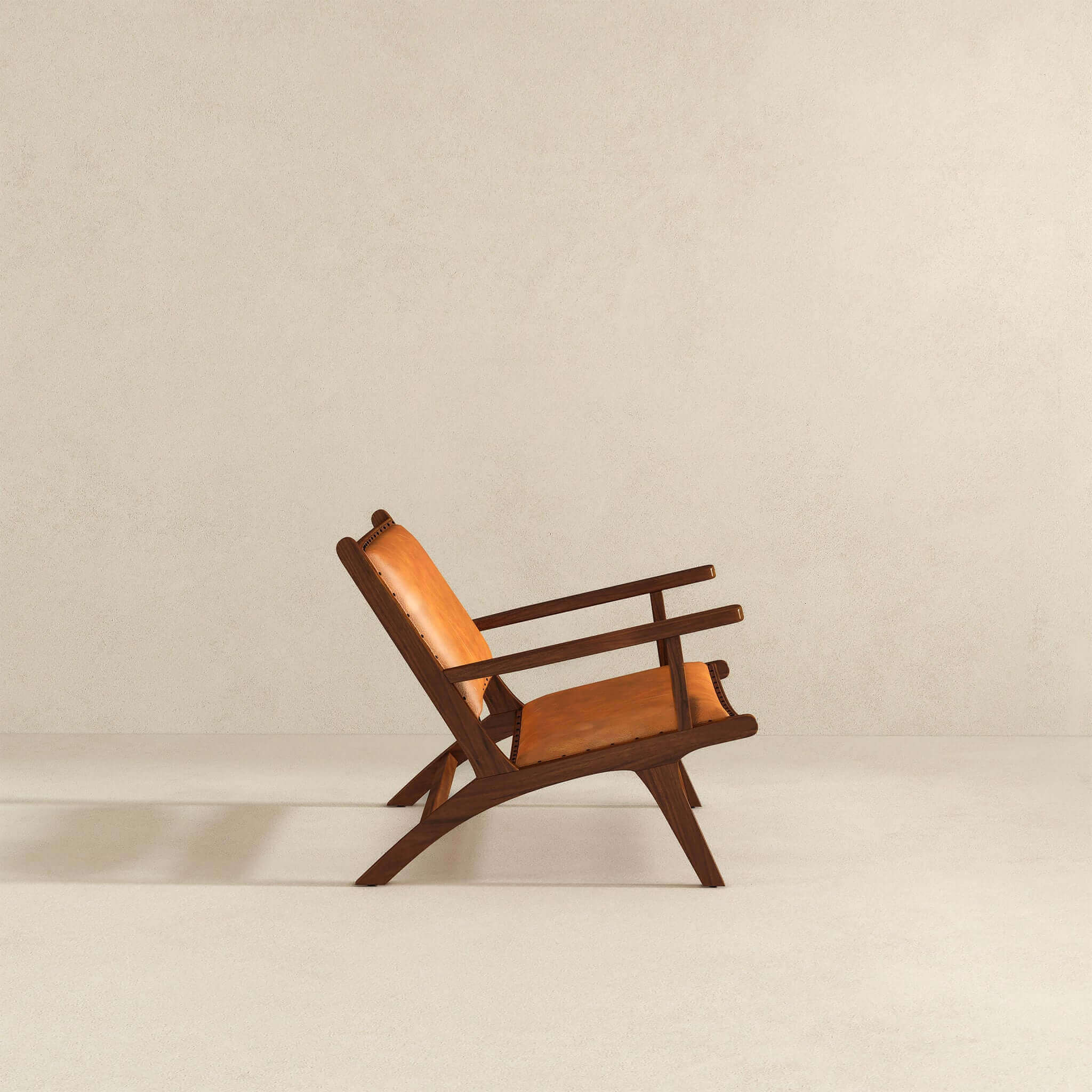 Daniel Mid-Century Modern Genuine Tan Leather Lounge Chair