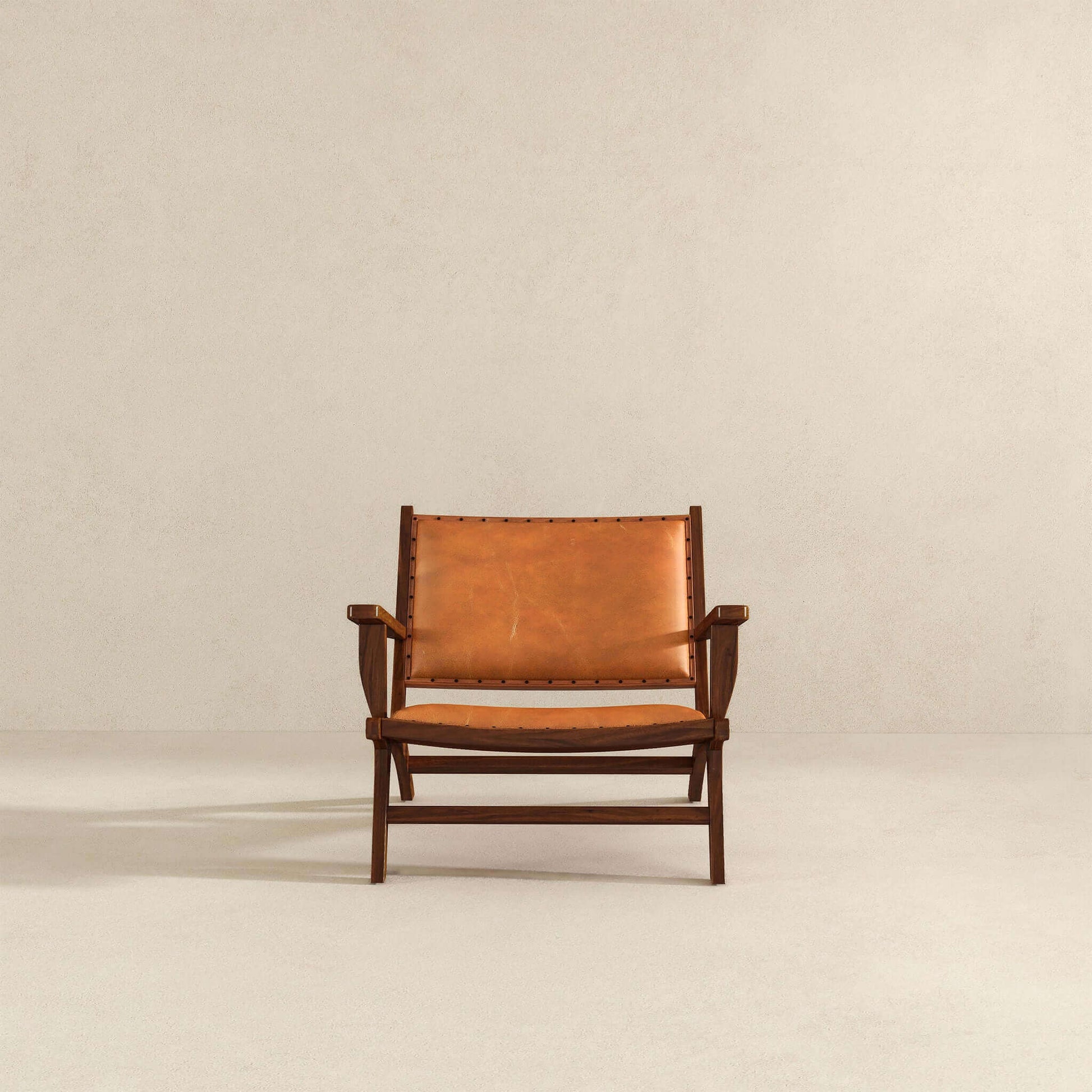 Daniel Mid-Century Modern Genuine Tan Leather Lounge Chair