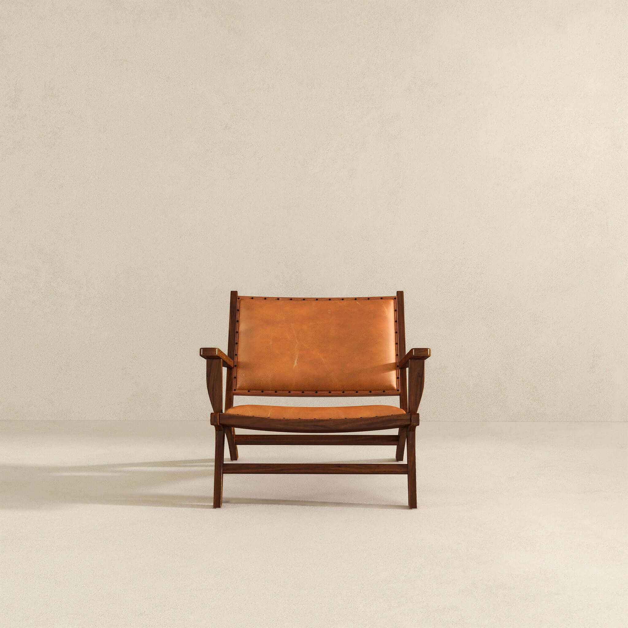 Daniel Mid-Century Modern Genuine Tan Leather Lounge Chair