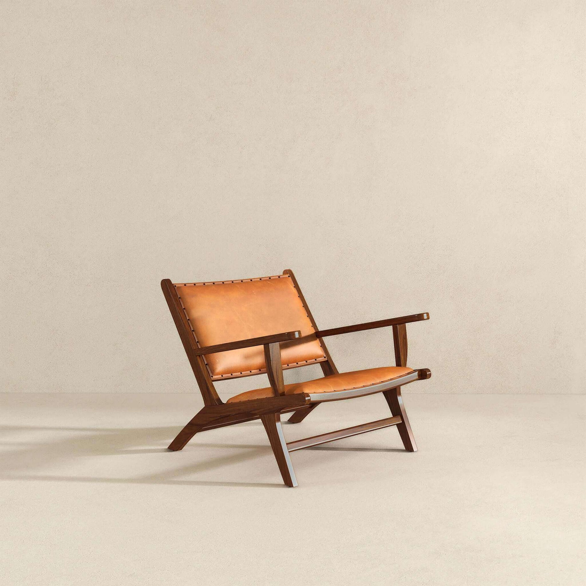 Daniel Mid-Century Modern Genuine Tan Leather Lounge Chair