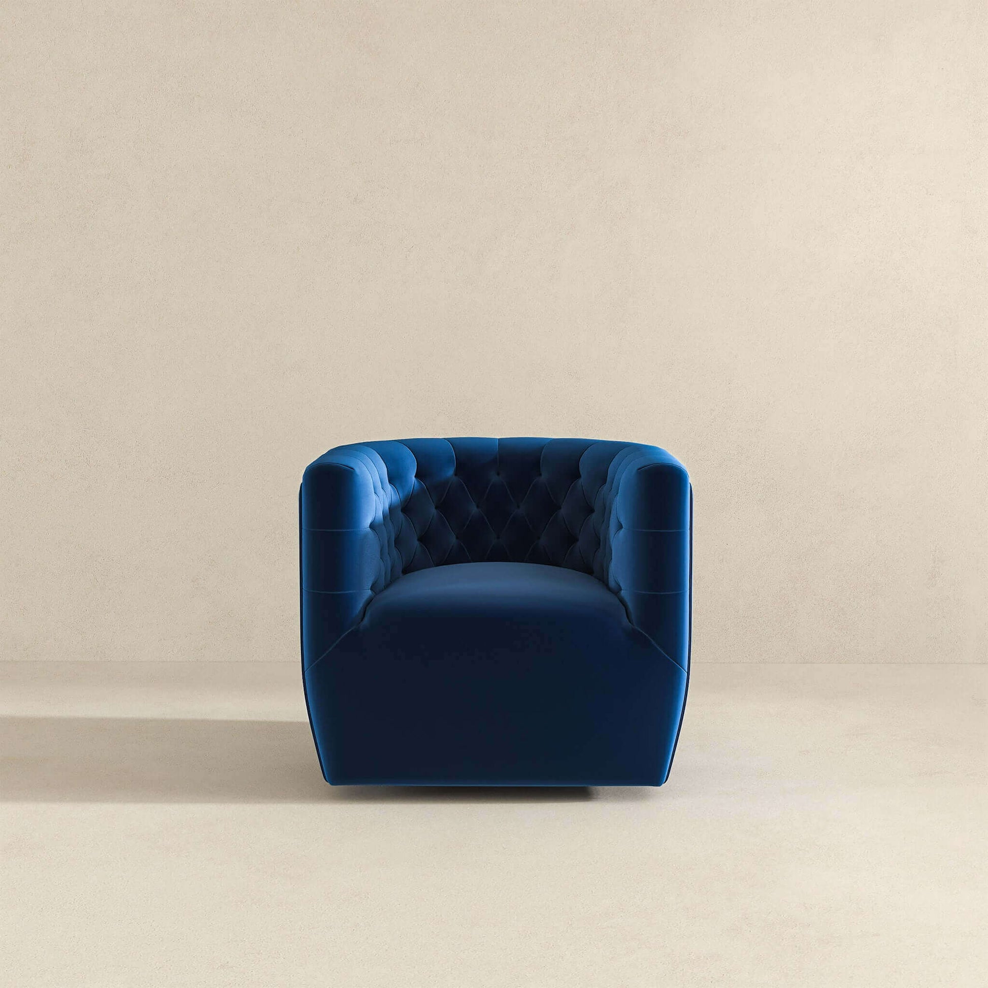 Delaney Mid-Century Modern Dark Blue Velvet Swivel Accent Chair