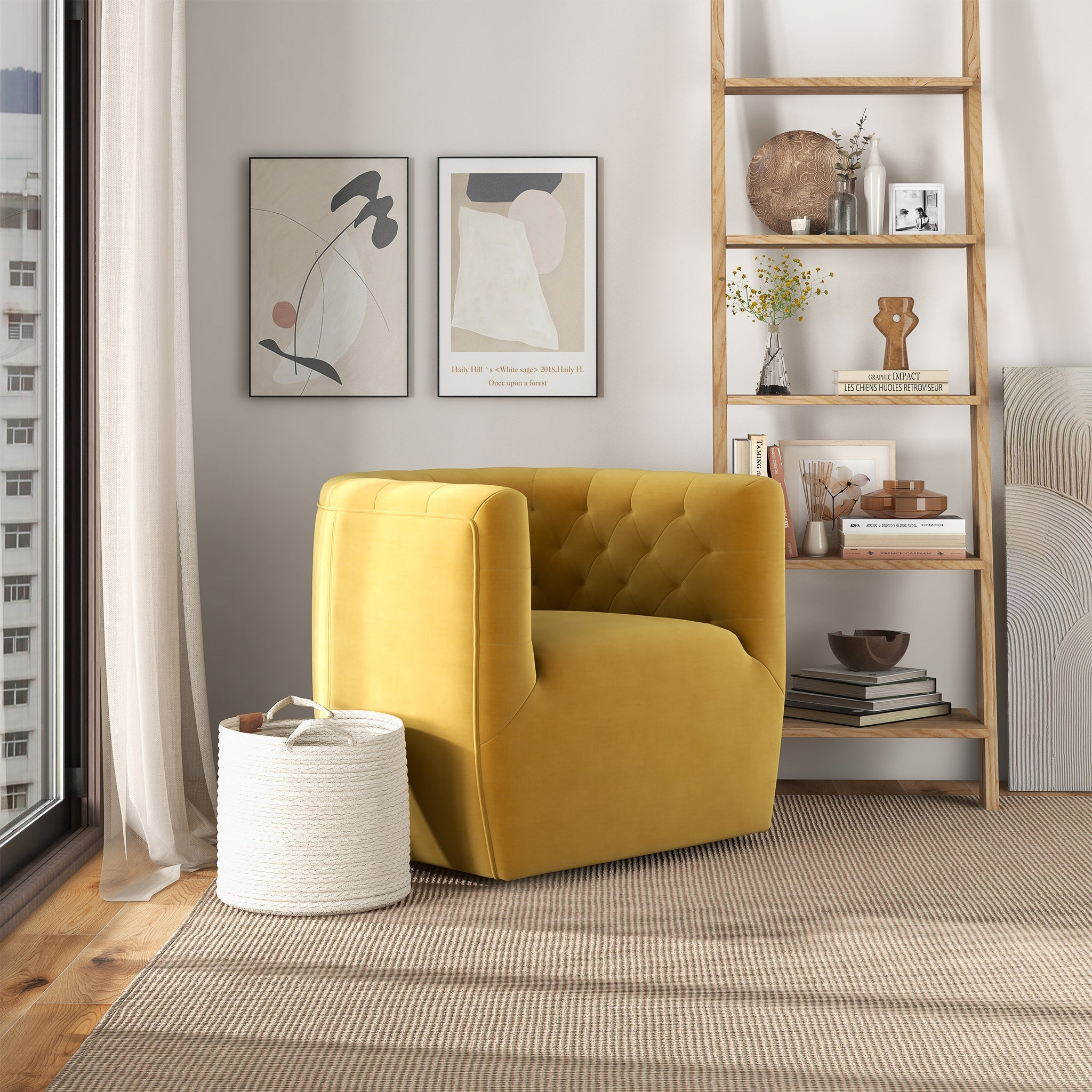 Delaney Mid-Century Modern Gold Velvet Swivel Accent Chair