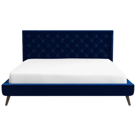 Dillon Blue Velvet Platform Bed (King Size) - 58.5"
