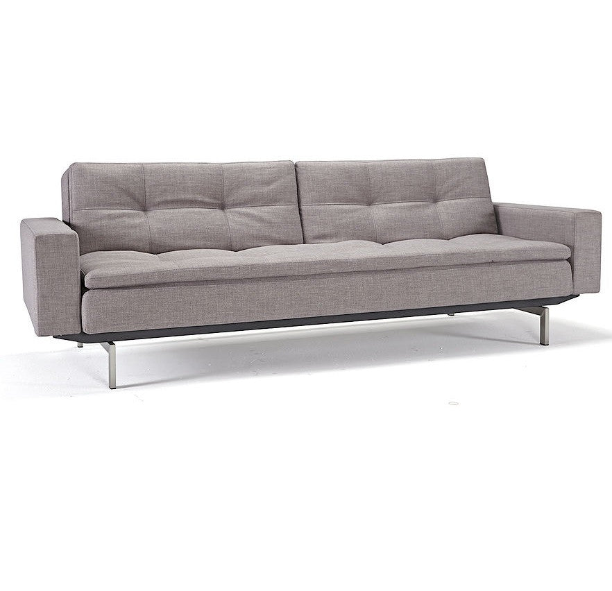 Innovation Modern Upholstered Dublexo Sleeper Sofa Bed With Arms in Grey Fabric with chrome legs