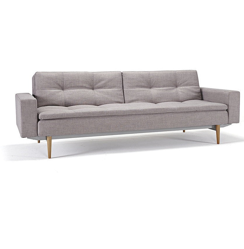 Innovation Modern Upholstered Dublexo Sleeper Sofa Bed With Arms in Grey Fabric with light wood legs